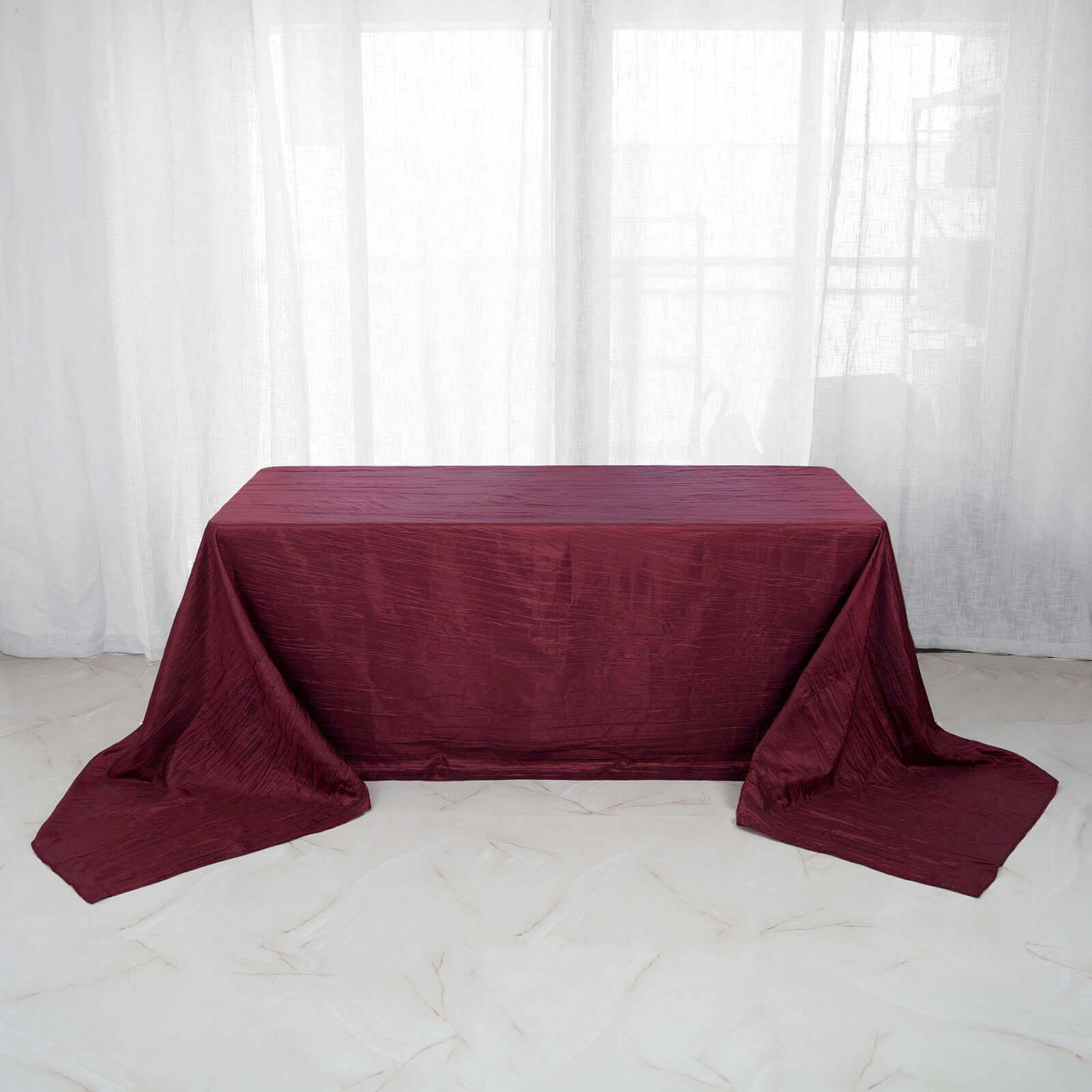 Taffeta 90x156 Rectangle Tablecloth Burgundy - Accordion Crinkle Seamless Table Cover