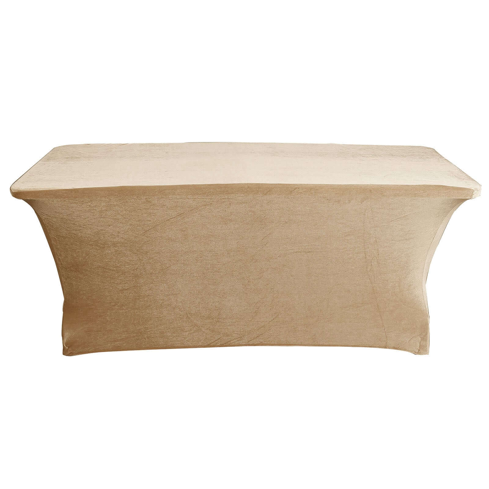 Velvet Spandex 6ft Rectangle Tablecloth Champagne - Fitted Wrinkle-Free Design for 72x30 Tables