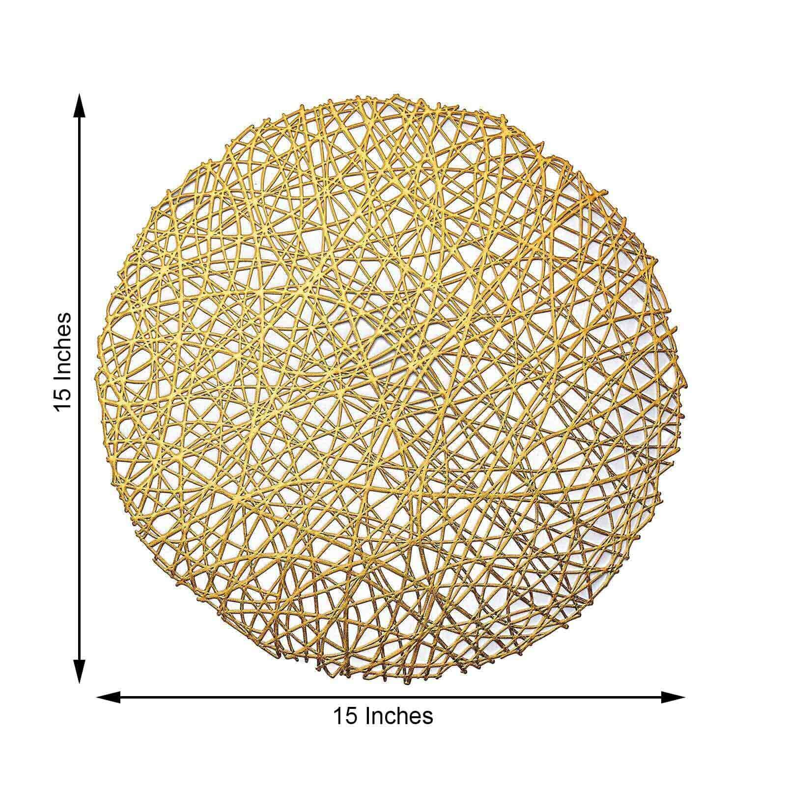 6-Pack Vinyl Placemats Gold Woven Design - Durable Non-Slip Round Table Mats for Dining 15