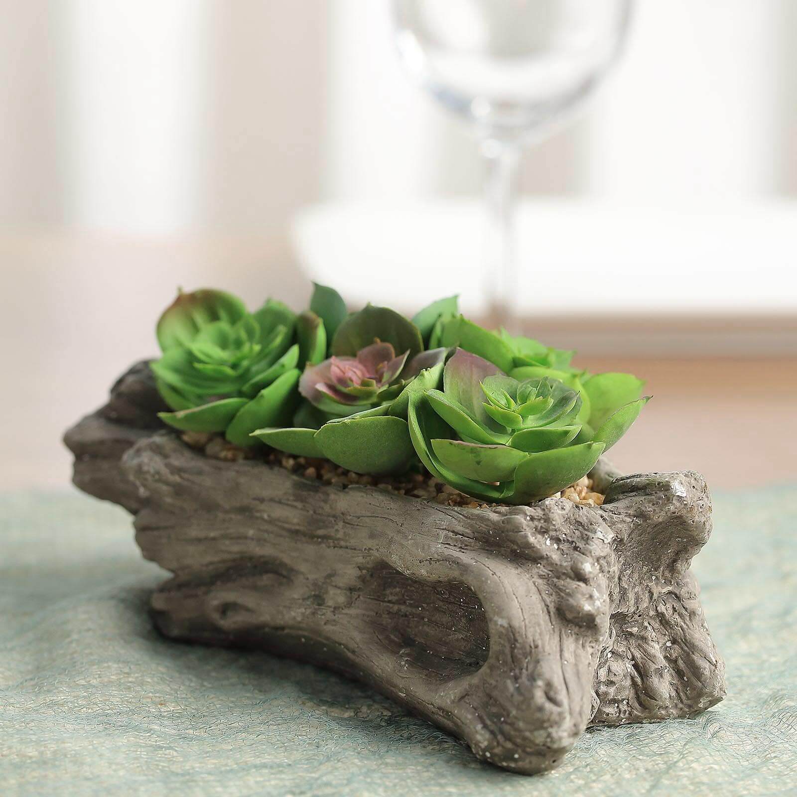 Perle Von Nurnberg Artificial Succulents Arrangements in 7 Log Planter - Lifelike Faux Plant for Stylish Home Bathroom Tabletop Indoor Outdoor Greenery Decor