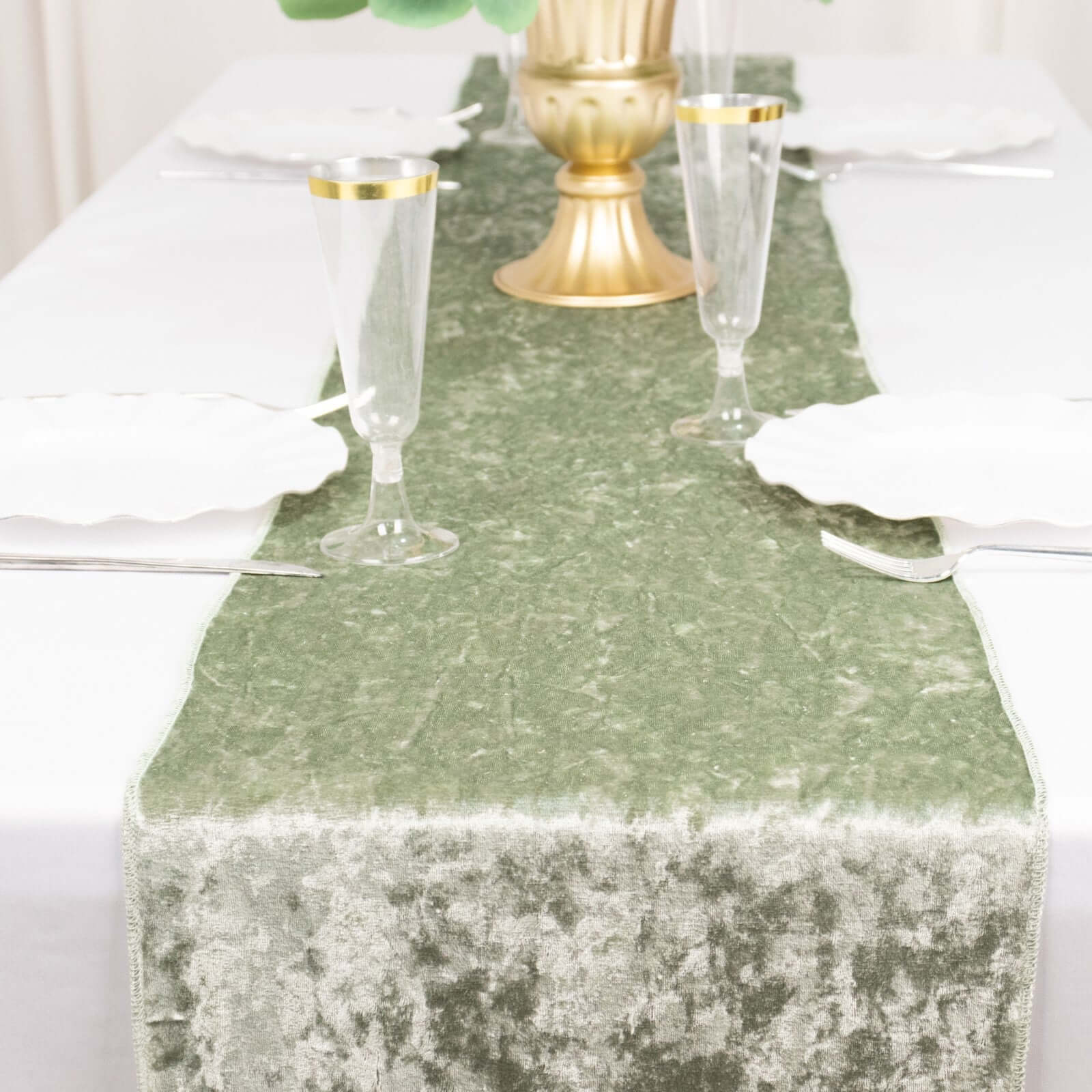 Premium Crushed Velvet 12x108 Table Runner Sage Green - Soft & Wrinkle-Resistant Table Linen