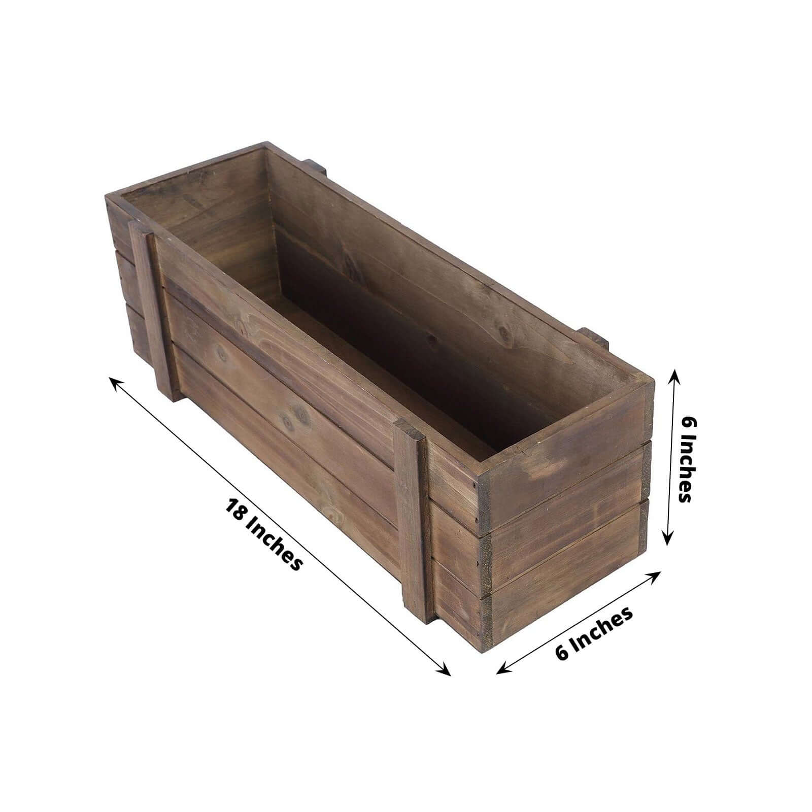 Rustic Wood Planter Box Smoked Brown - Perfect Natural Decor with Removable Plastic Liner for Table Displays 18x6