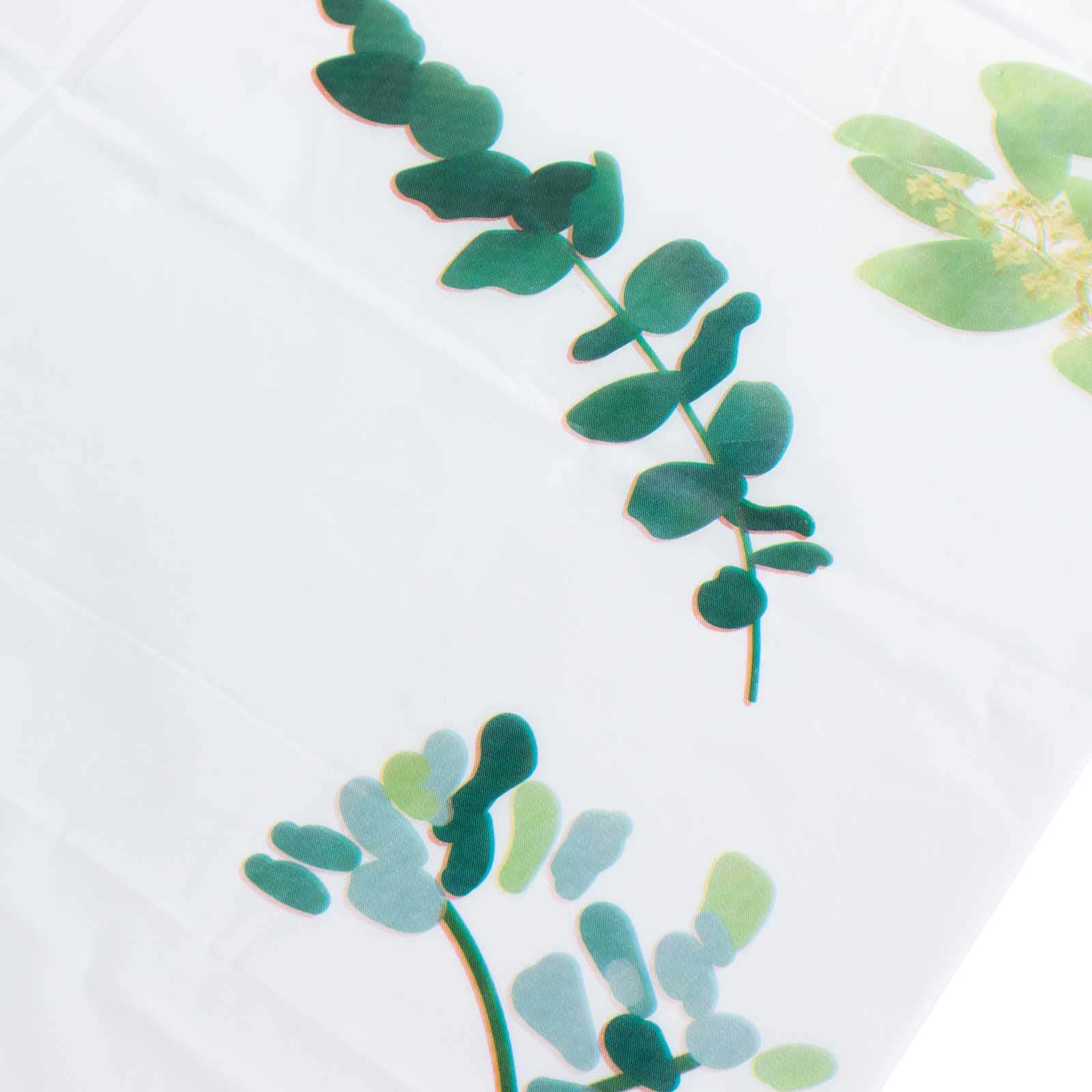 5-Pack Plastic Table Covers White/Green Rectangle with Eucalyptus Leaves Print - Decorative PVC Disposable Tablecloths 54x108