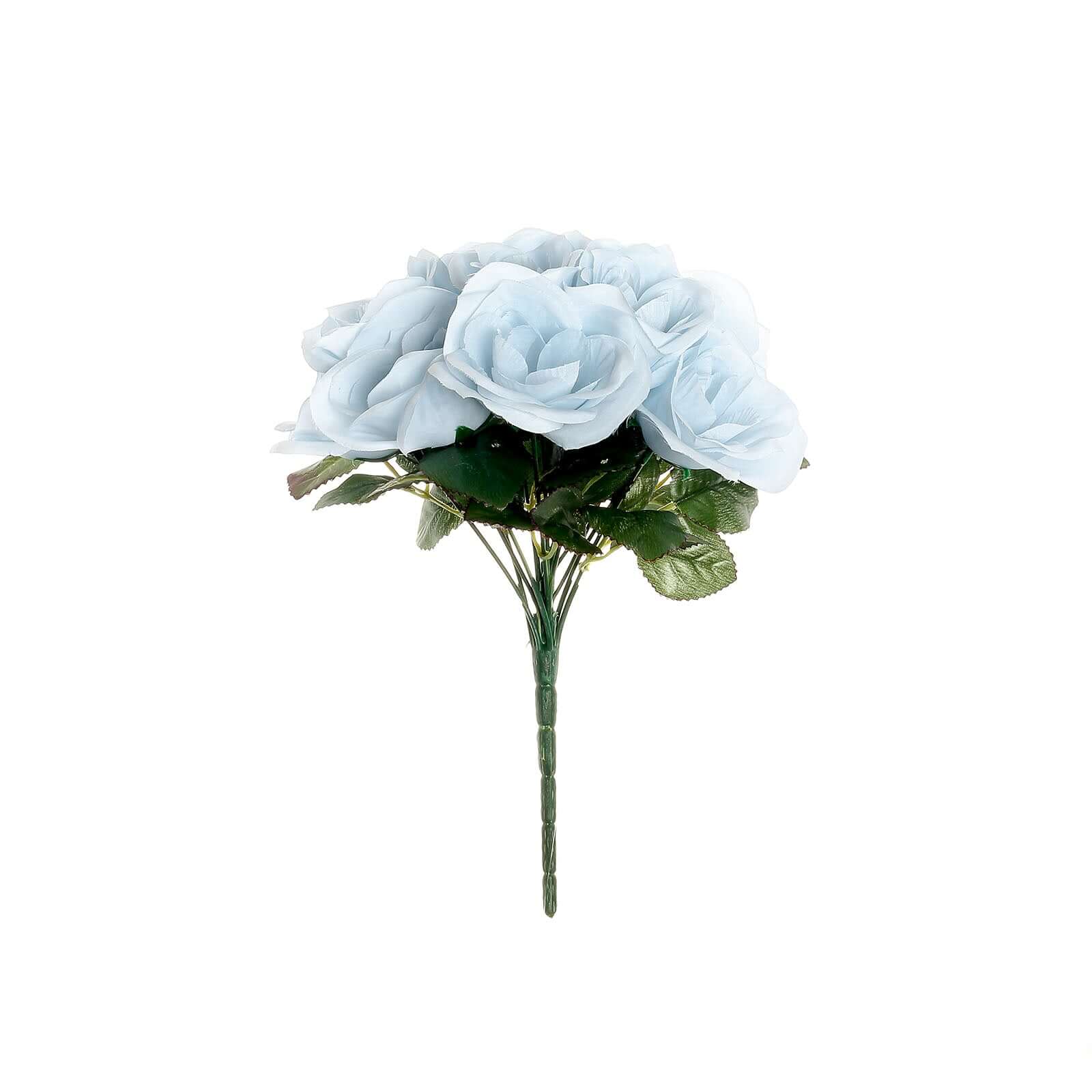 12 Ice Blue Artificial Velvet-Like Fabric Rose Flower Bouquet Bush