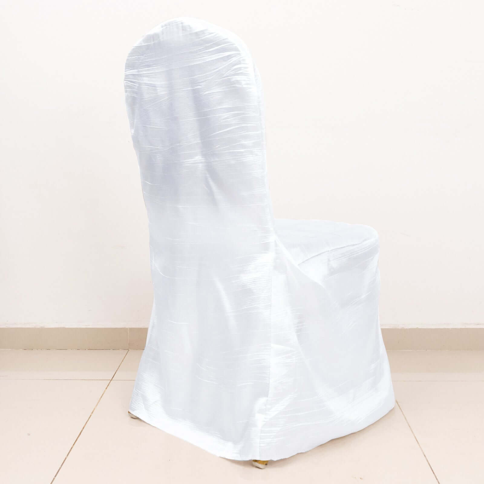 Crinkle Crushed Taffeta Chair Cover for Banquet Chairs White - Reusable Chic Wedding Decor