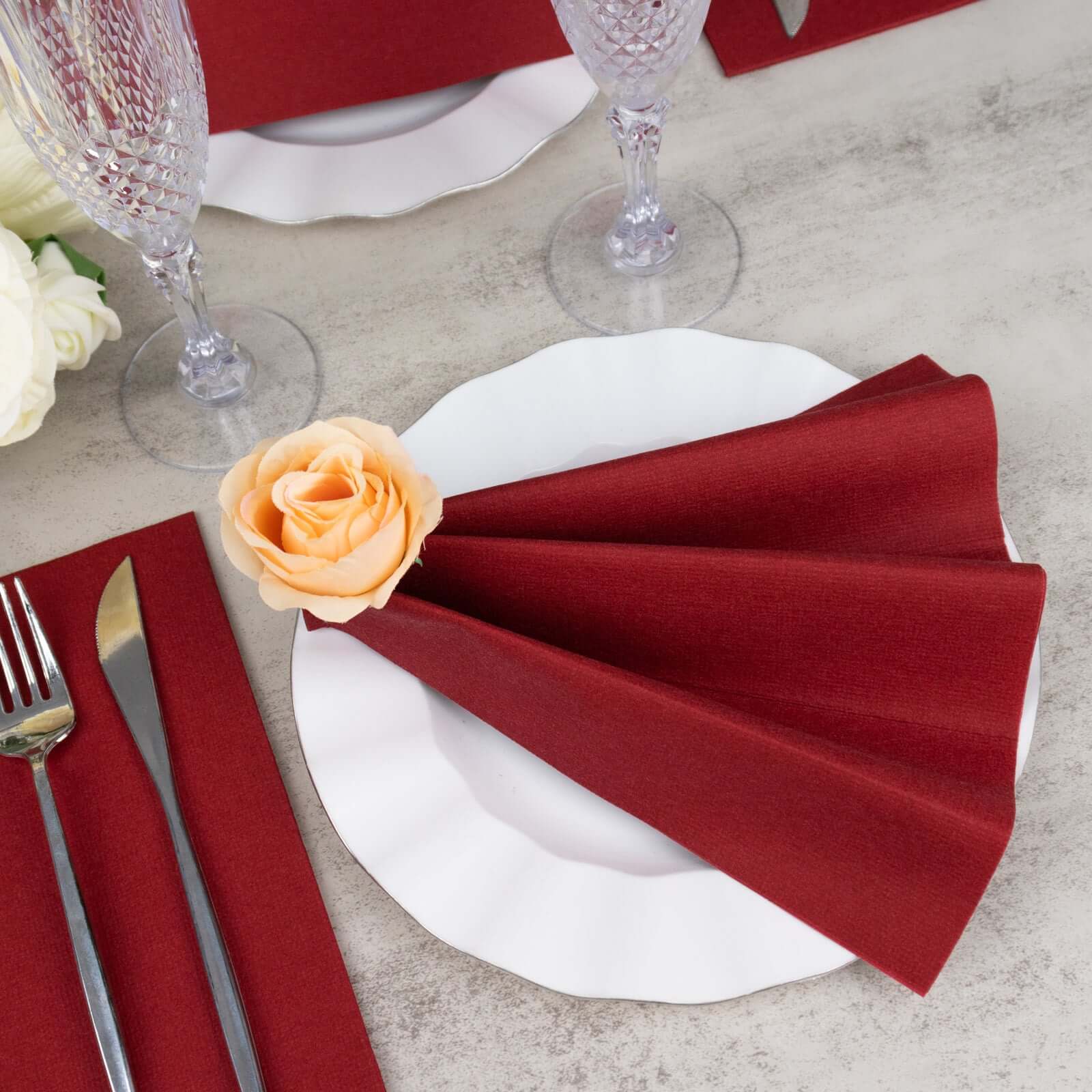 20-Pack Paper Linen-Like Napkins Burgundy - Disposable Hygienic Airlaid Guest Towels 8.5x4