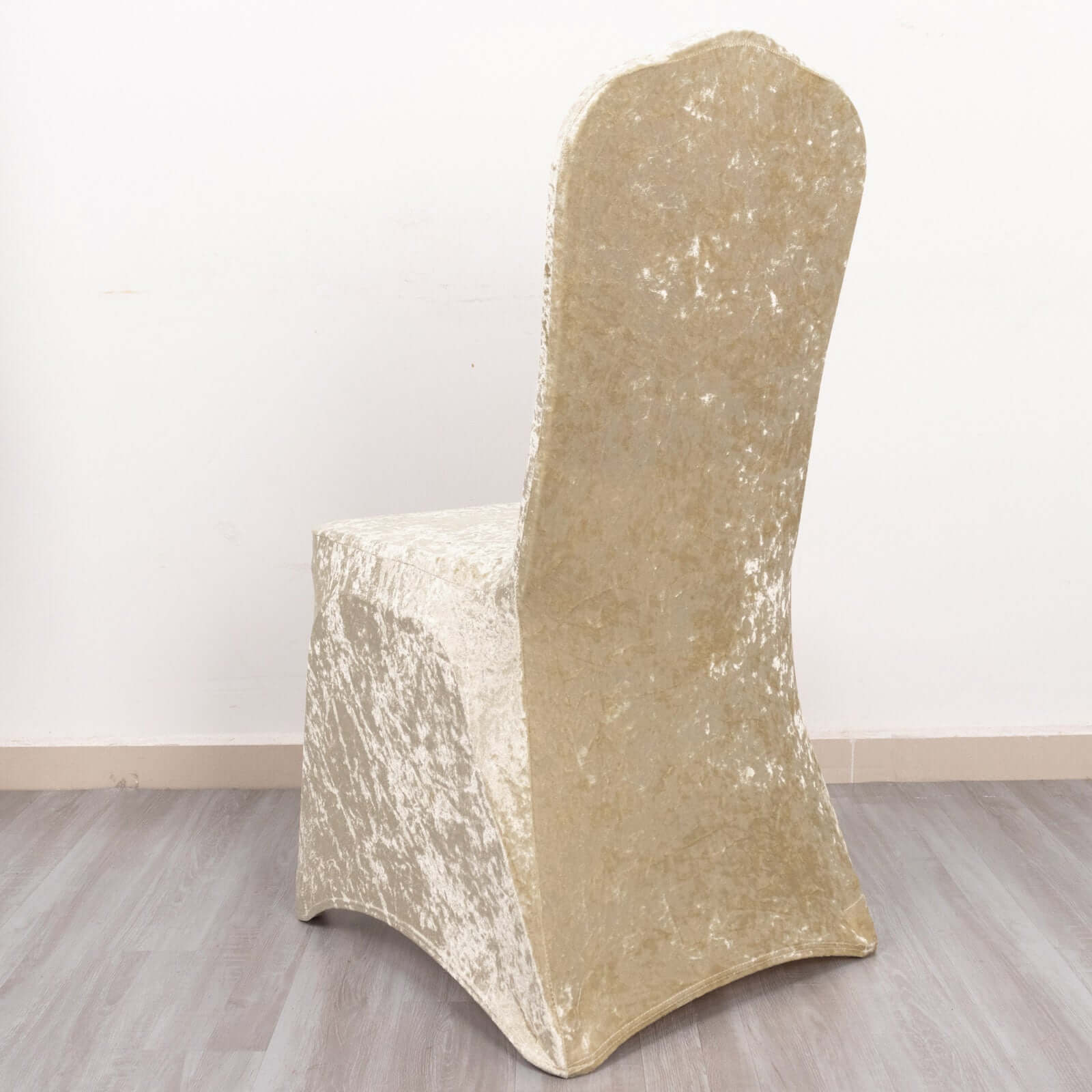 Crushed Velvet Spandex Banquet Chair Cover Fitted Slipcover Beige - Stretch 190GSM Slipcover with Foot Pockets