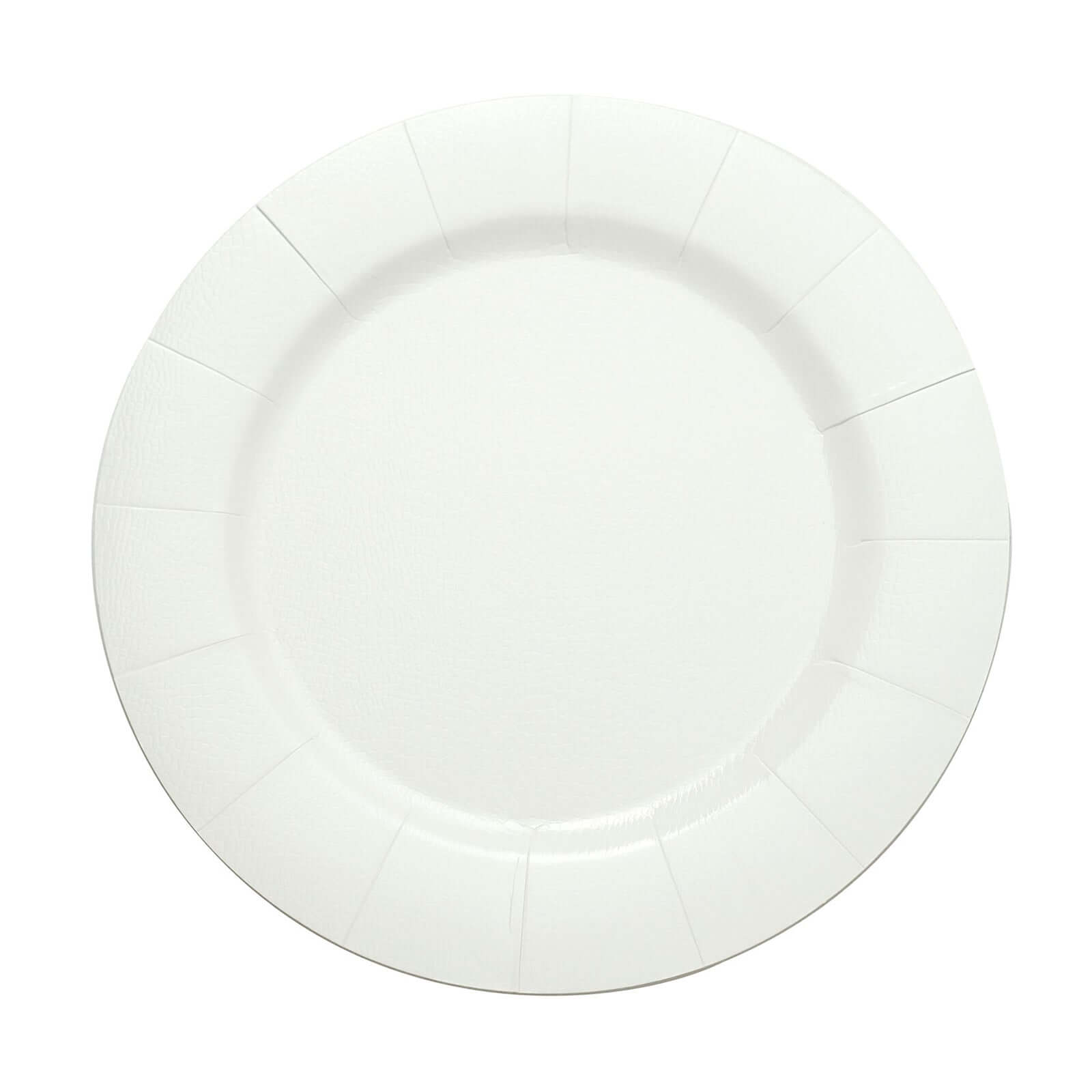 10-Pack Disposable Round Charger Plates in White with Leathery Texture - Durable 1100GSM Cardboard Placemats for Dinner Parties & Banquets 13