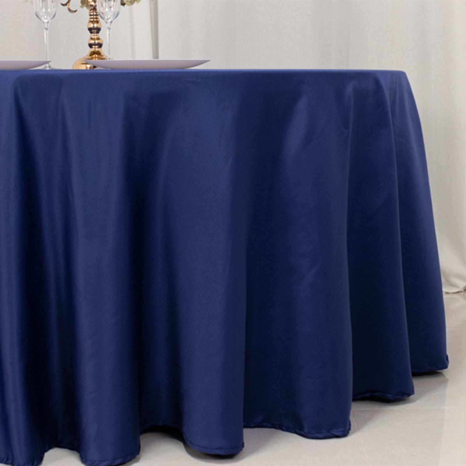 Lamour Satin 120 Round Tablecloth Navy Blue - Seamless Table Cover with Soft Tempered Sheen