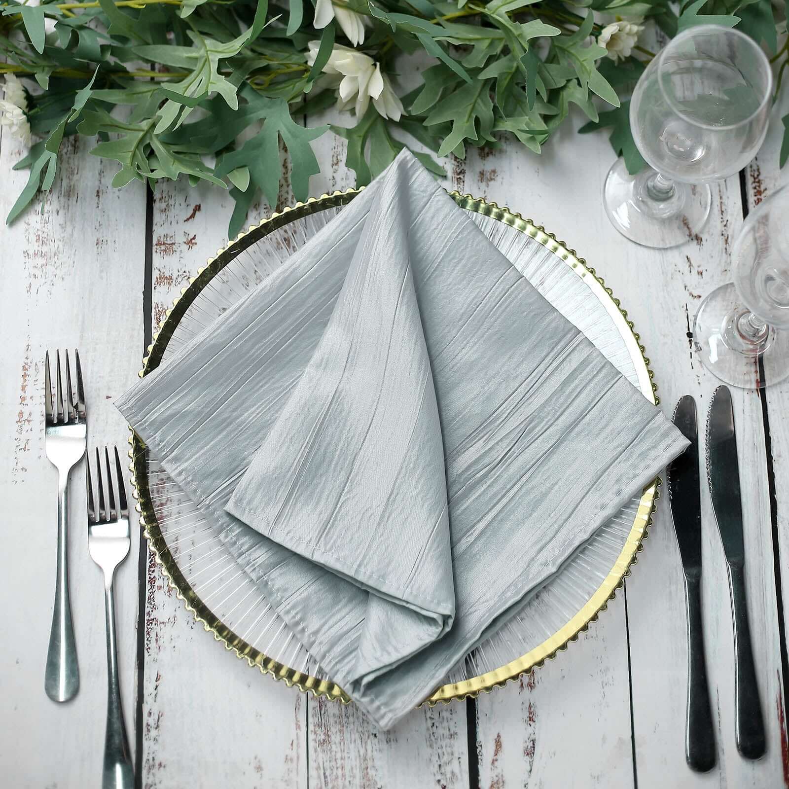 5 Pack Taffeta 20x20 Napkins Silver - Accordion Crinkle Dinner Napkins