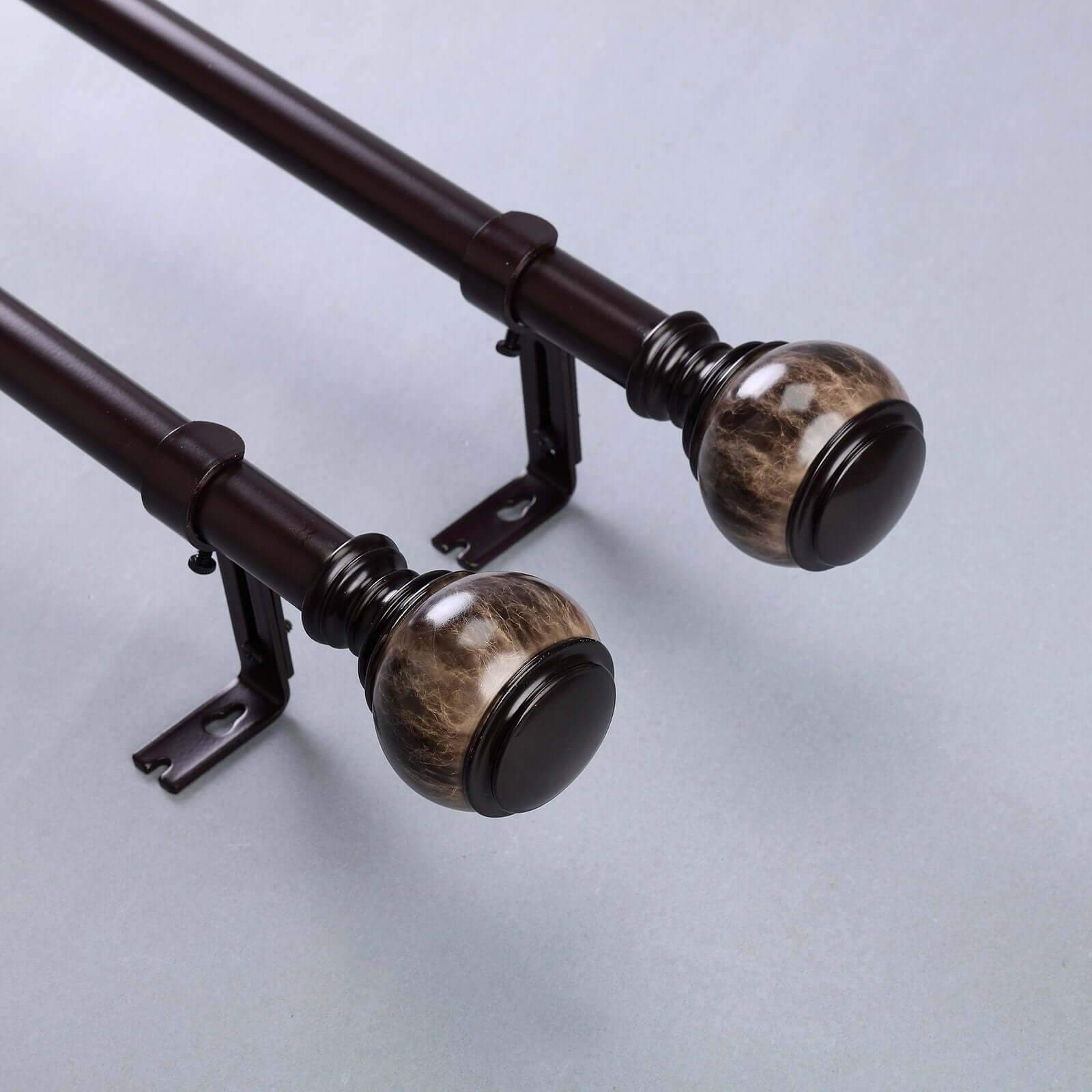 42-126 Adjustable Curtain Rod Set, Chocolate Brown, Marble Finials