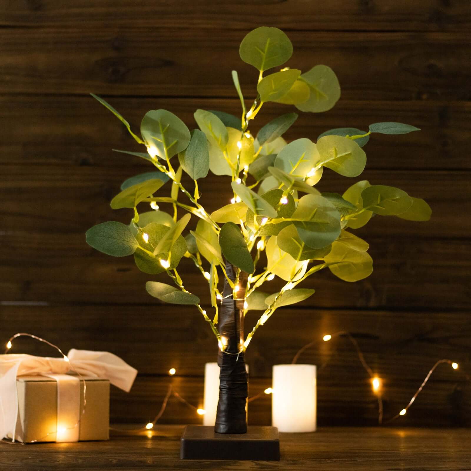 50 LED Lighted Artificial Tree Eucalyptus Plant Design Green Warm White - Battery Operated Table Accent 17