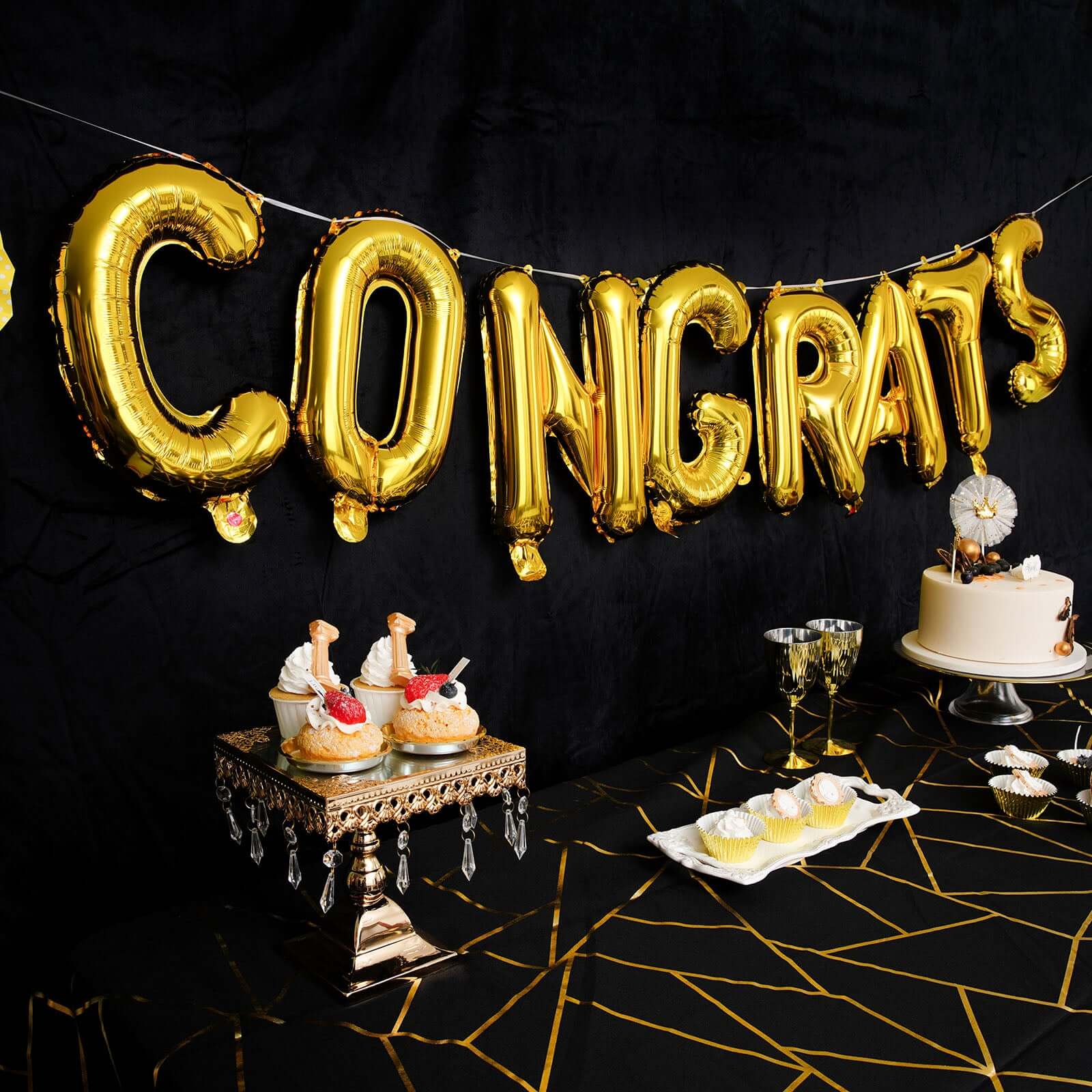 13 Ready-To-Use Shiny Gold Congrats Mylar Foil Balloon Banner Sign