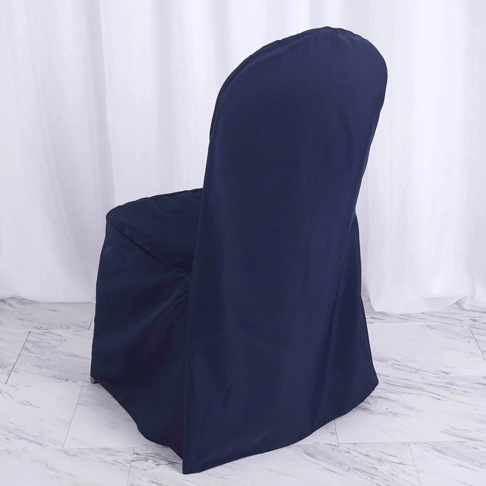 10 Pack Polyester Chair Cover for Banquet Chairs Navy Blue - Stain-Resistant Reusable Slip-On Slipcover