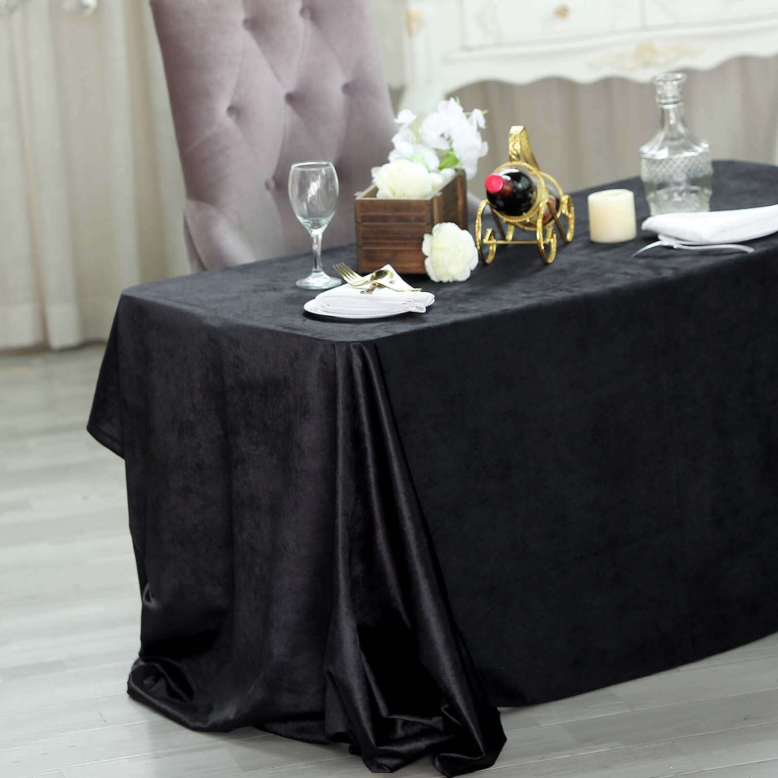 Premium Velvet 90x132 Rectangle Tablecloth Black - Reusable Soft & Polished Seamless Table Cover for Luxury Weddings & Events