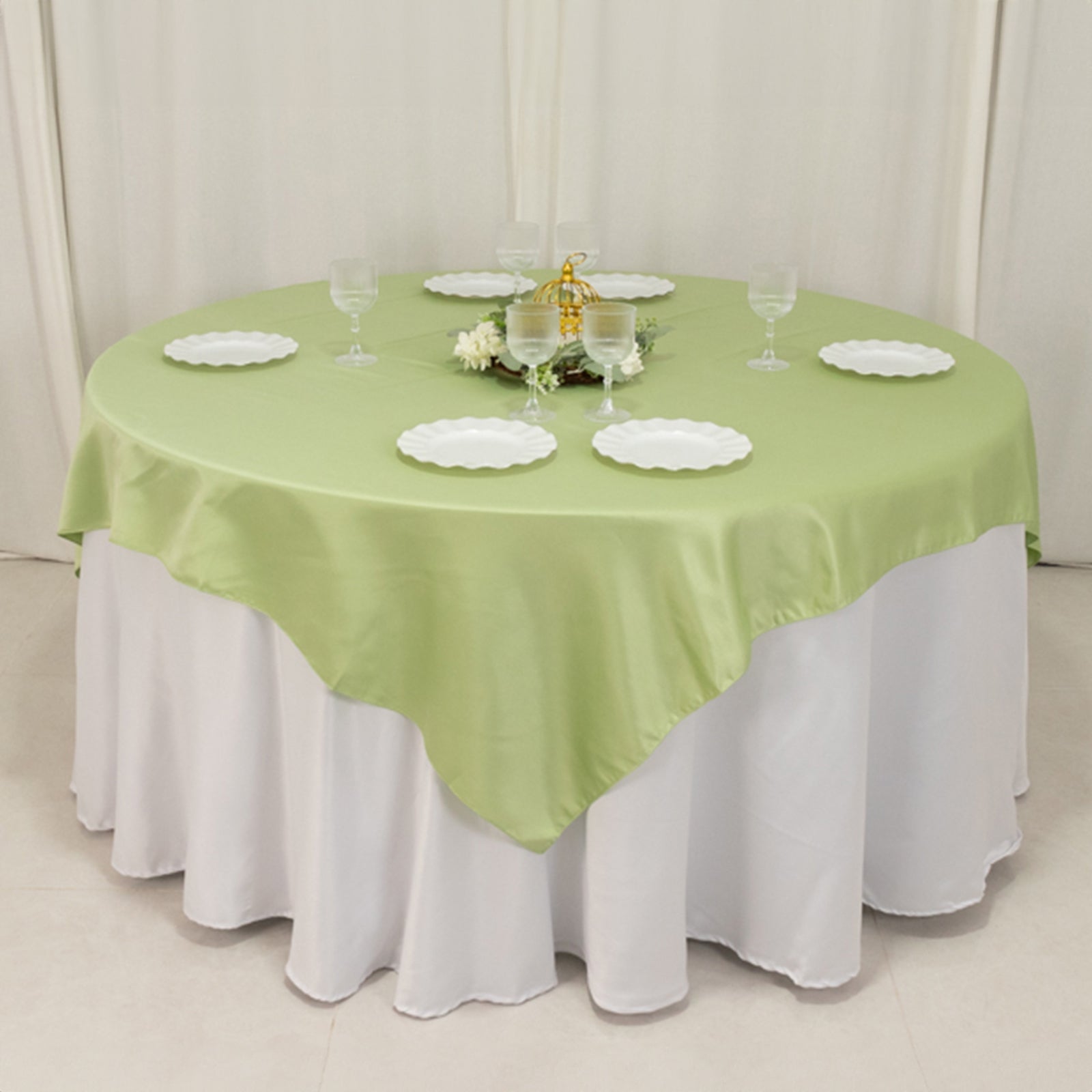 Lamour Satin 72x72 Table Overlay Square Tablecloth Sage Green - Smooth Finish Table Topper