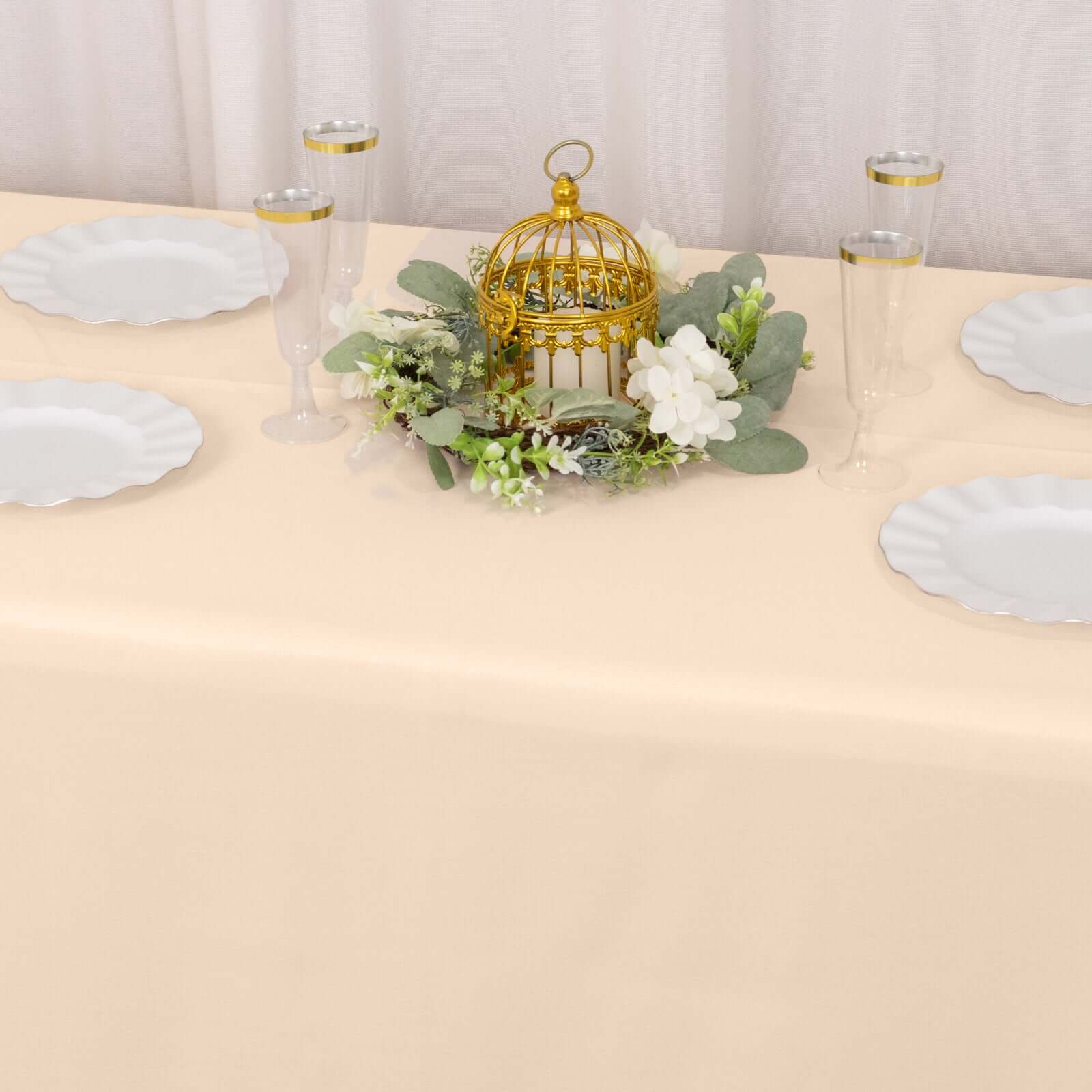 Premium Polyester 90x156 Rectangle Tablecloth Beige - Seamless 220GSM Stain-Resistant Table Cover