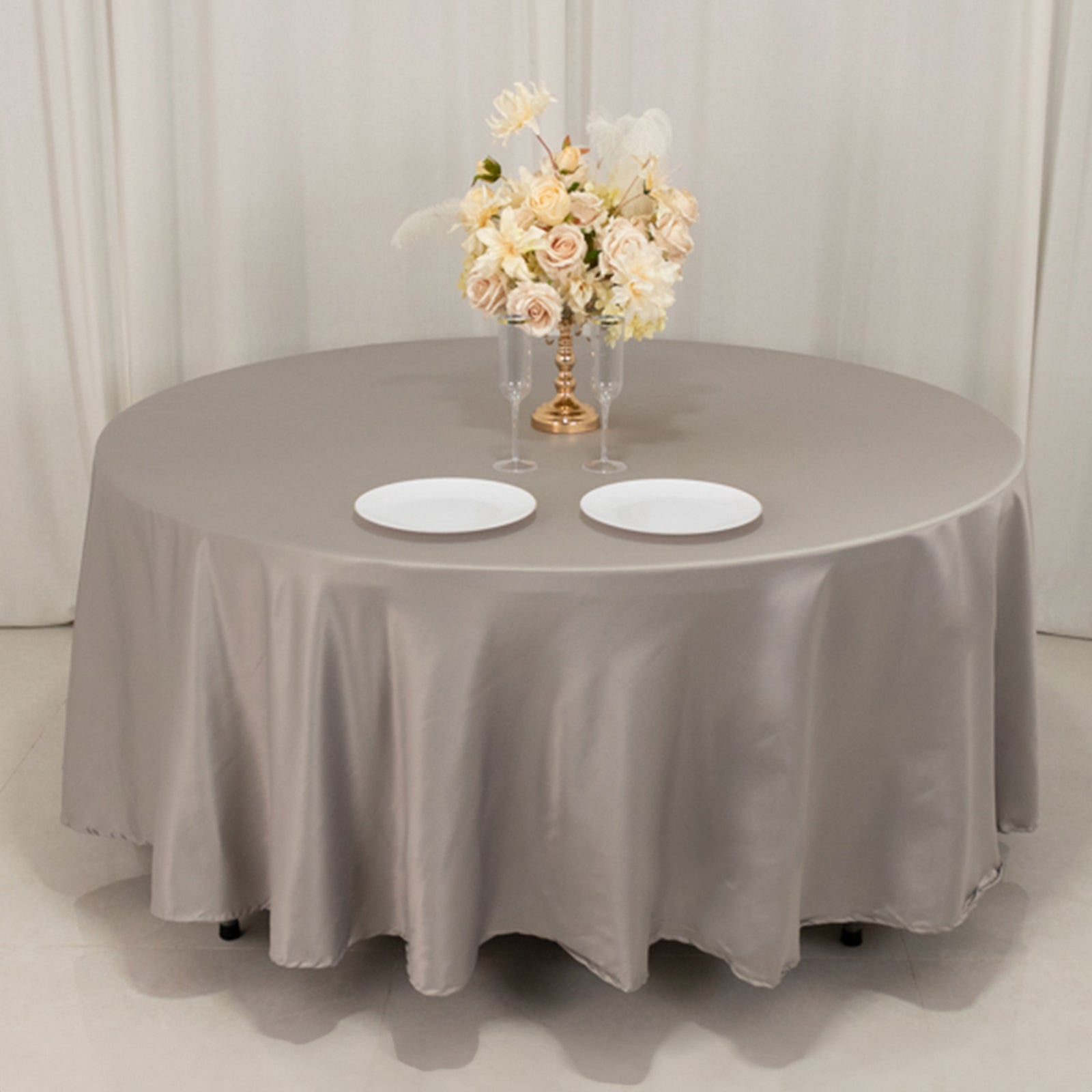 Lamour Satin 108 Round Tablecloth Silver - Durable & Silk-Like Table Cover