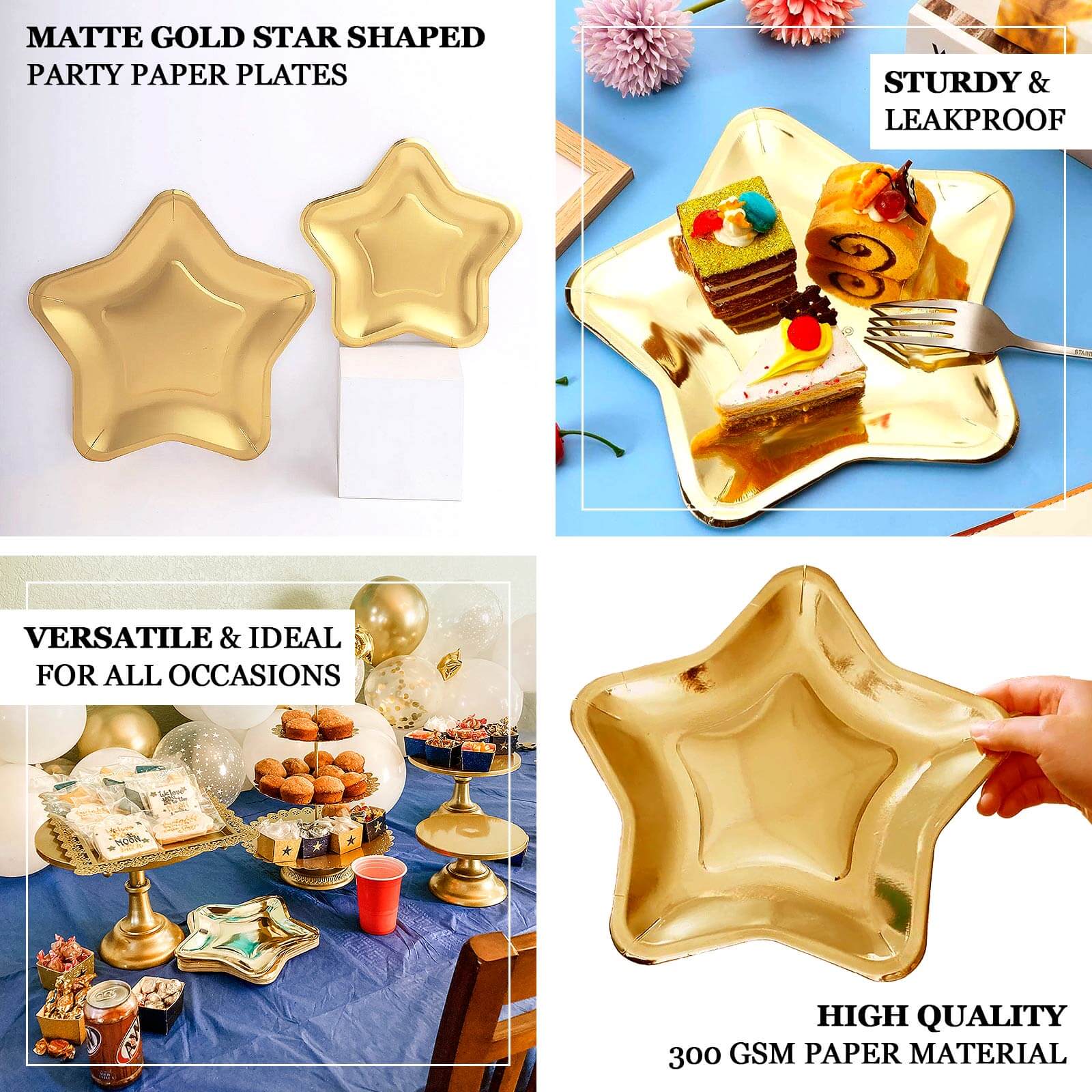 25-Pack Paper Star Shaped Dinner Plates Matte Gold - Eco-friendly Disposable 300GSM Party Plates for Starry-Themed Events 9