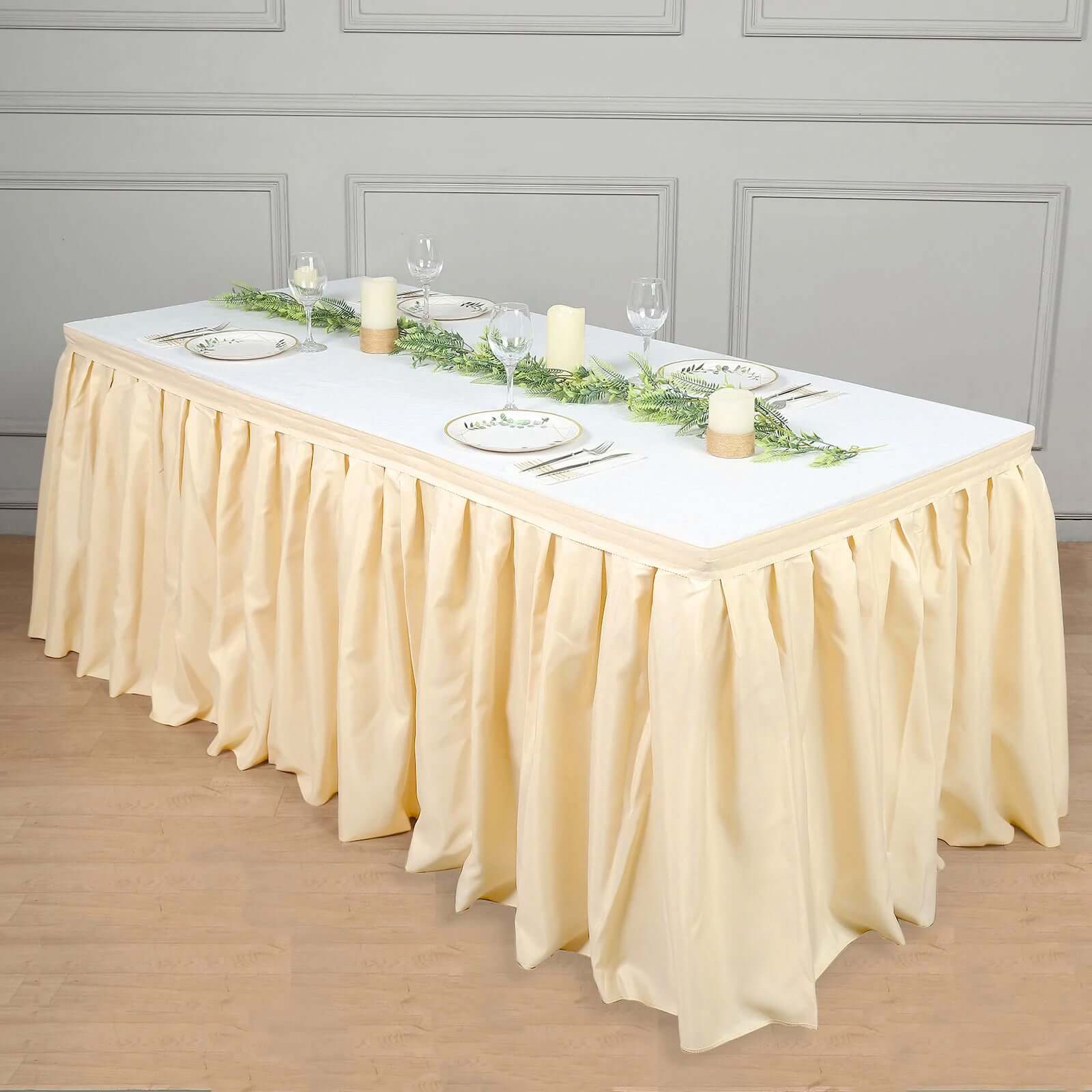 Polyester 21ft Table Skirt Beige - Classic Pleated Design