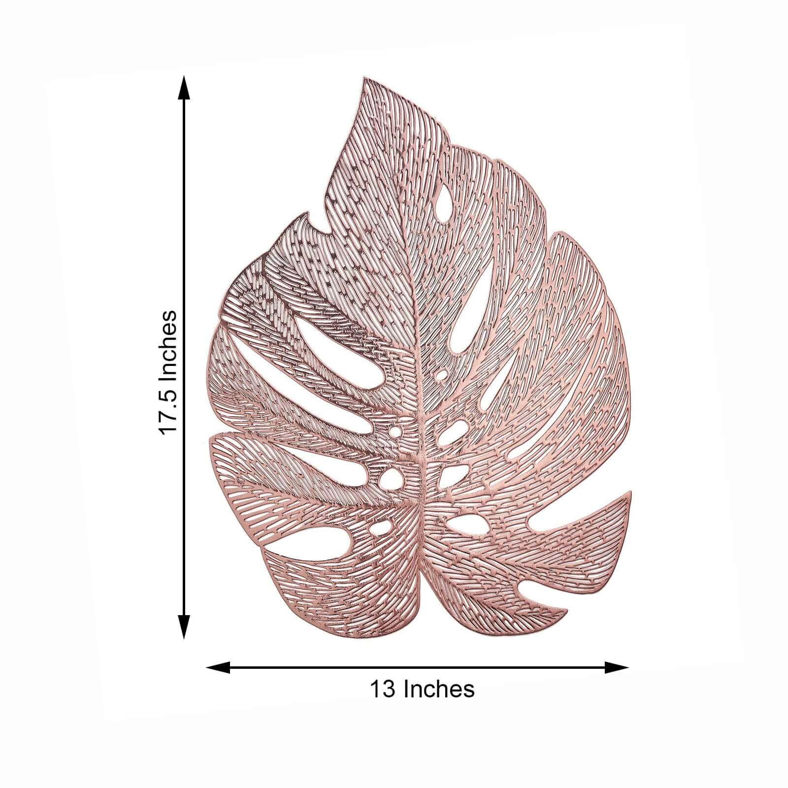 6-Pack Dining Table Mats Monstera Leaf Design Rose Gold - Vinyl Non-Slip Surface for Tropical Themes 18