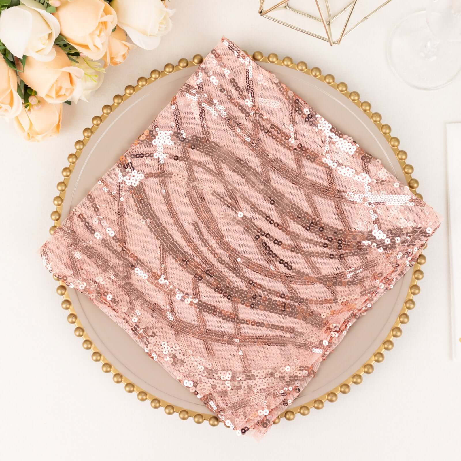 Sequin Mesh 20x20 Napkin Blush - Wave Embroidered Reusable Napkin