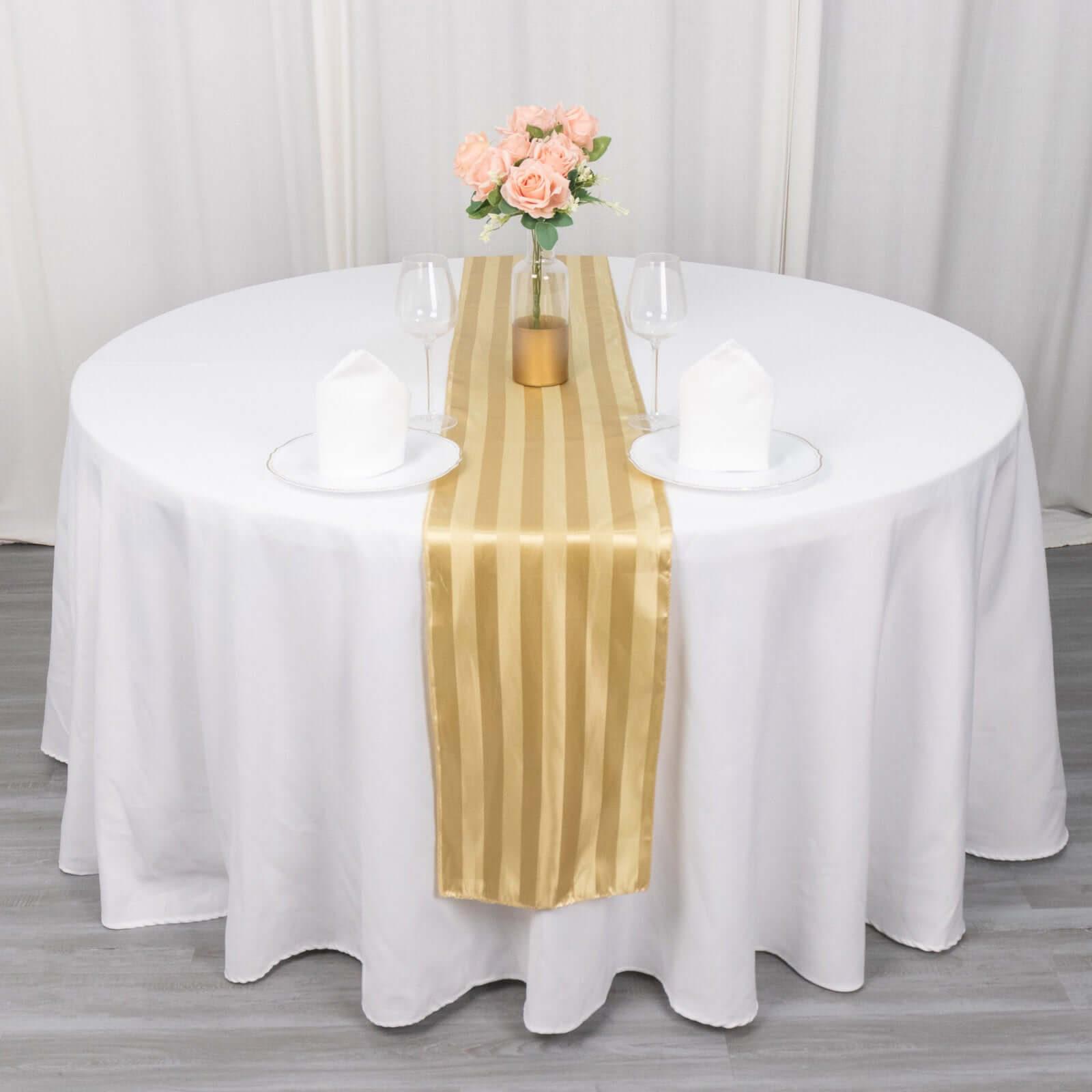 Satin 12x108 Table Runner Champagne - Stripe Table Decor