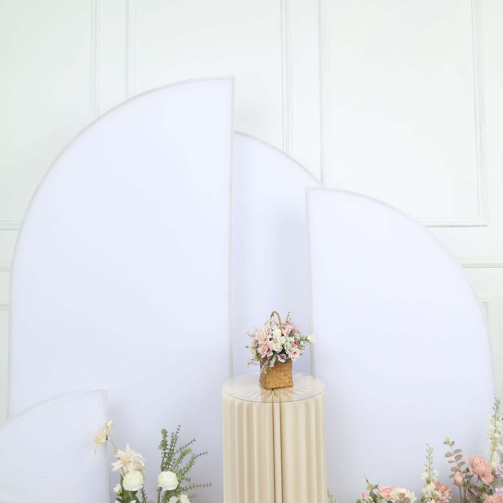 Set of 4 Matte White Spandex Half Moon Chiara Backdrop Stand Covers, Custom Fitted Wedding Arch Covers - 2.5ft,5ft,6ft,7ft