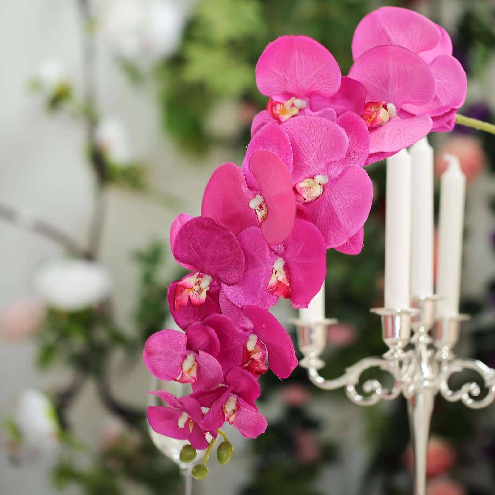 2 Stems 40 Tall Fuchsia Artificial Silk Orchid Flower Bouquets