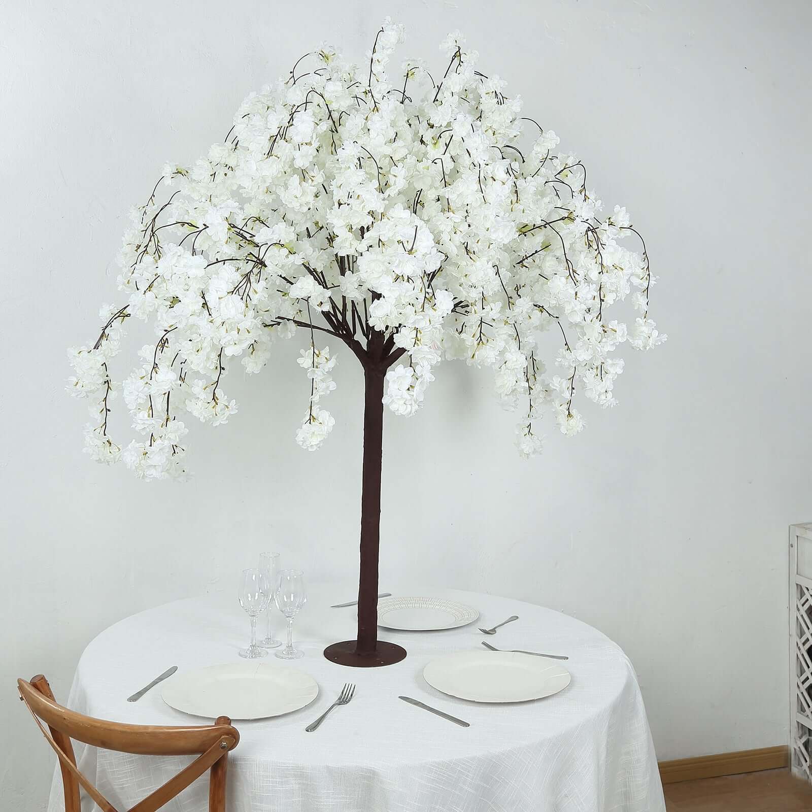 Silk Artificial Cherry Blossom Tree White - Realistic Faux Indoor Sakura Flowers Wishing Tree with Detachable Metal Base for Gardens Parties & Receptions 5ft