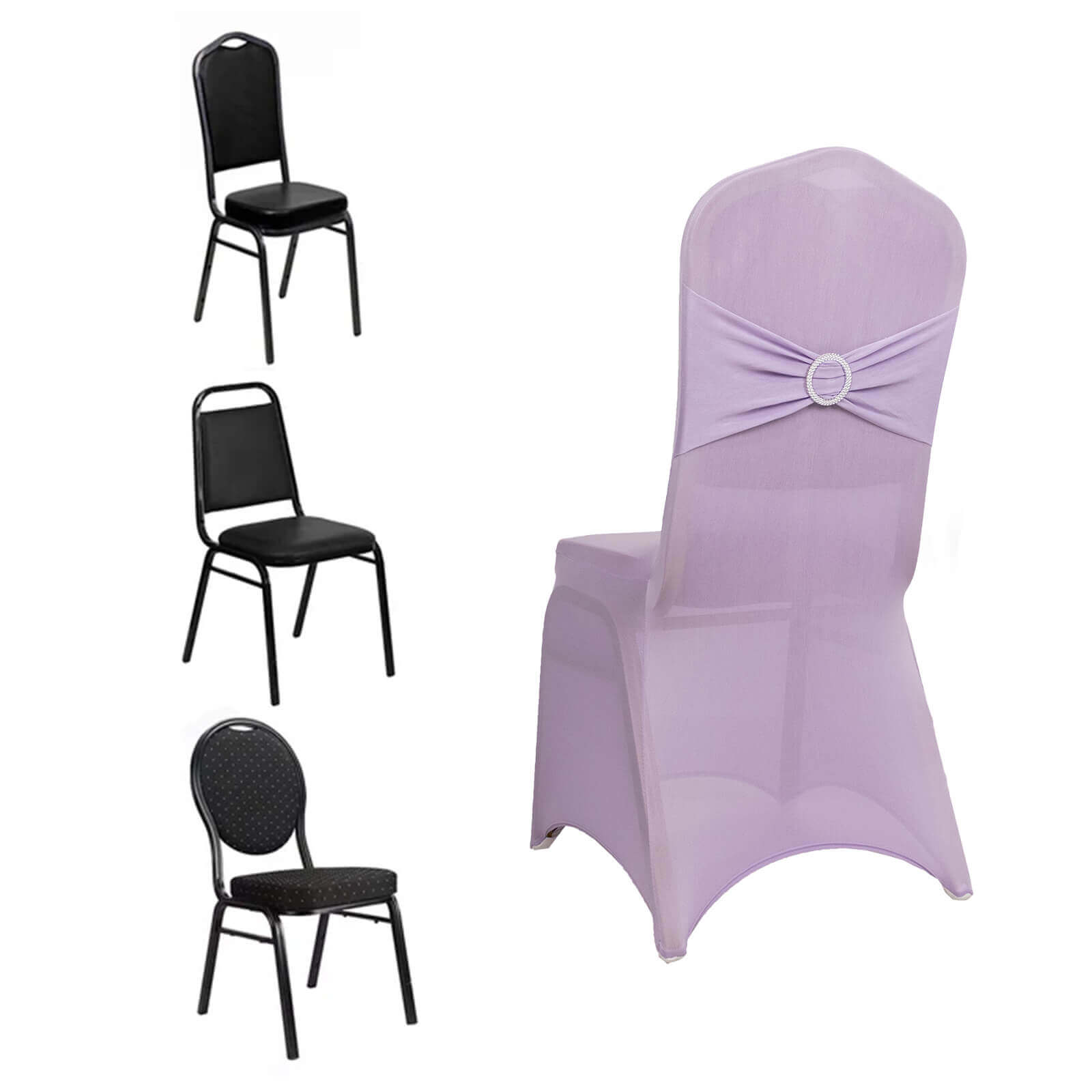 Spandex Chair Cover with Lavender Lilac Rhinestone Buckled Sash Band Blush - Stretch Fitted Slipcover