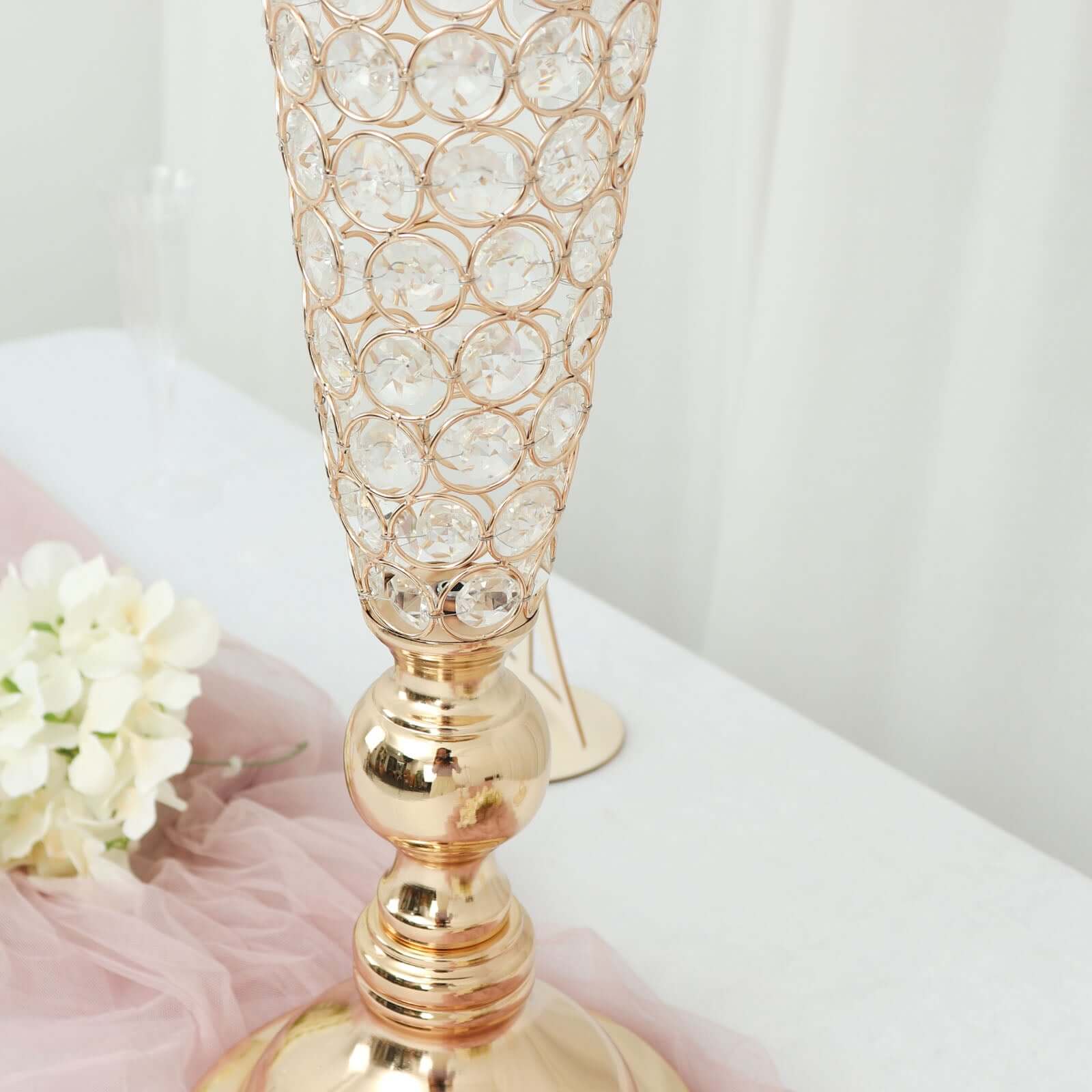 2-Pack Crystal Beaded Trumpet Vase Set Gold - Table Centerpiece for Weddings and Events 32