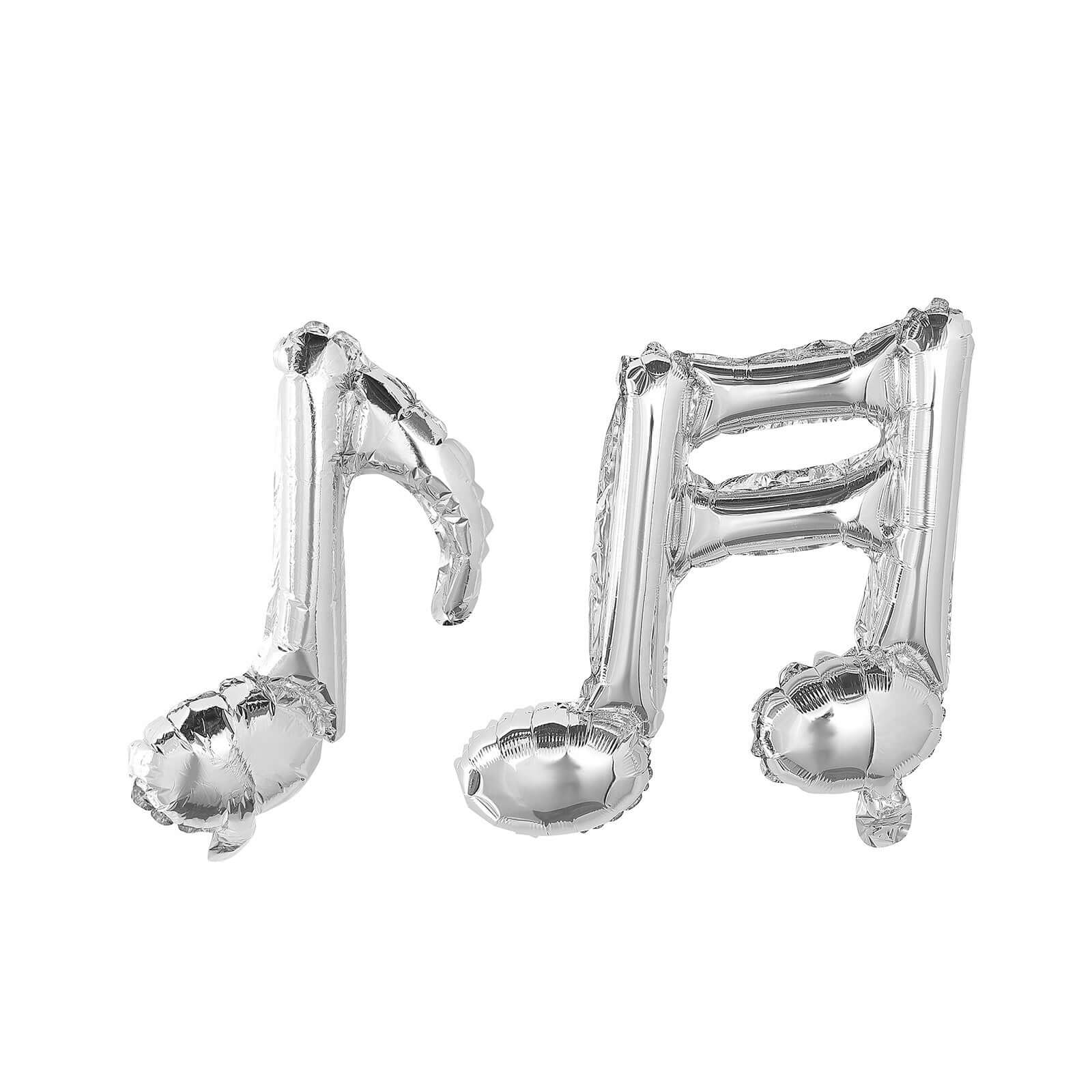 6 Pack Shiny Silver Single and Double Music Note Mylar Foil Balloons