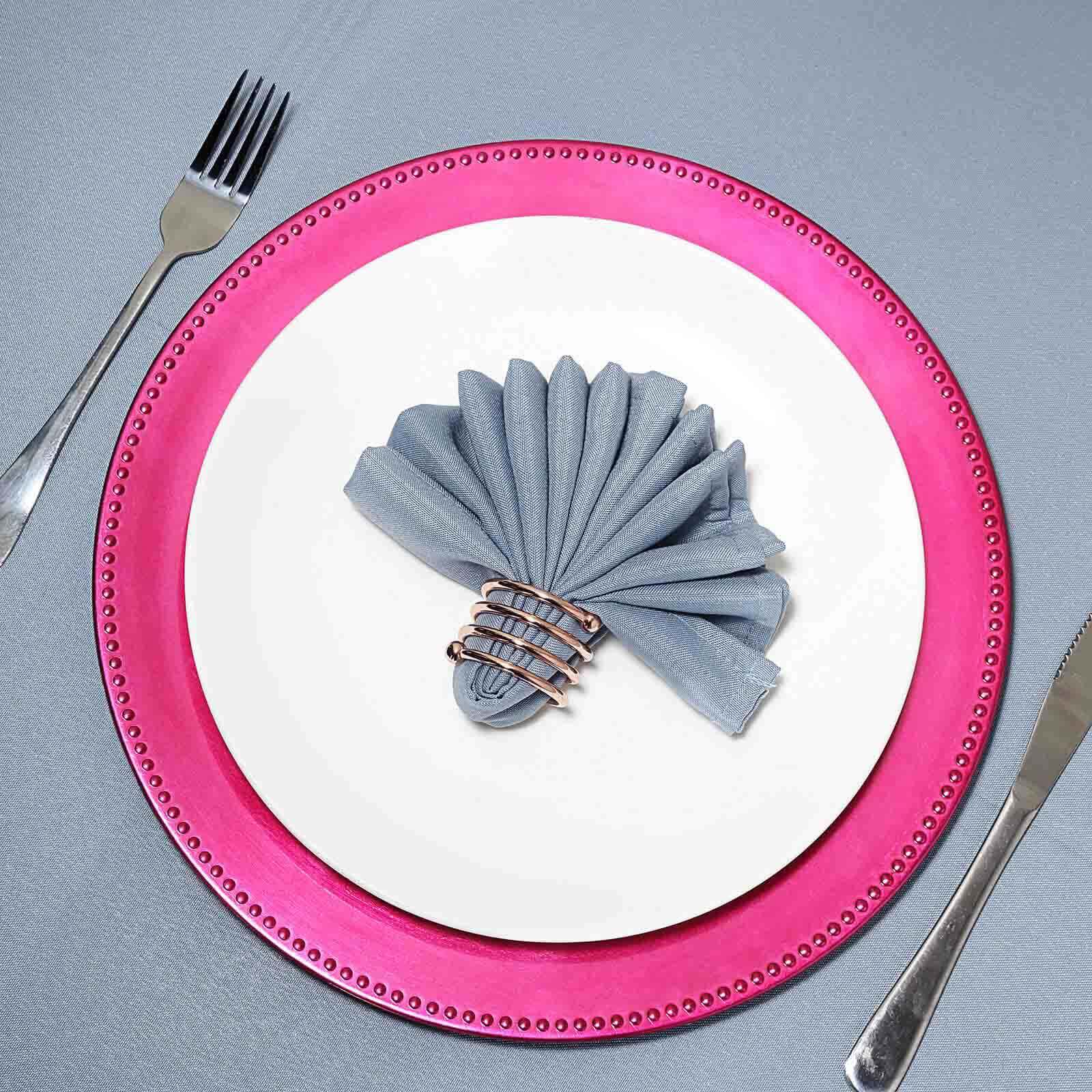 6-Pack Acrylic Round Charger Plates 13 in Hot Pink with Beaded Rim, Dinner Charger Event Tabletop Decor