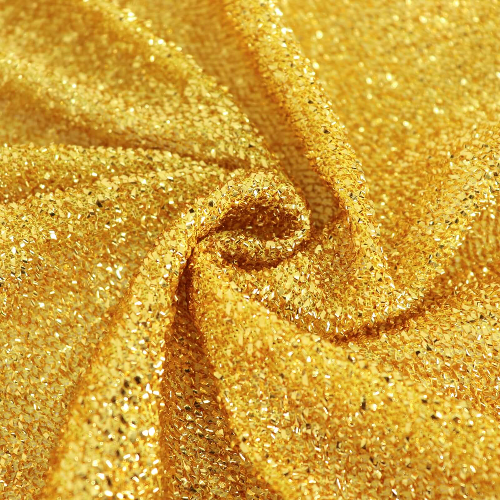 Spandex 17ft Table Skirt Gold Pleated Metallic Shimmer Tinsel with Top Velcro Strip Event Decoration