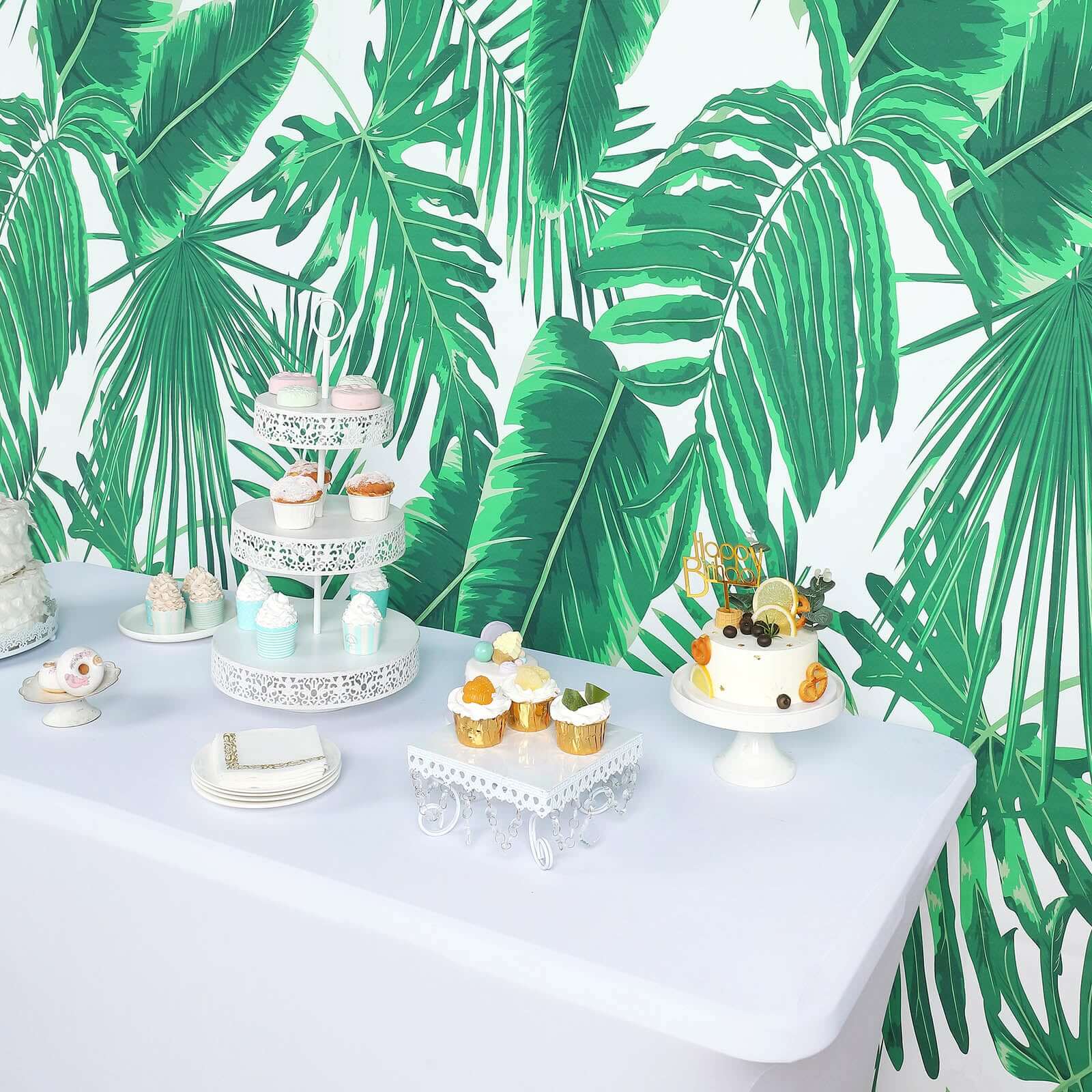 8ftx8ft Green White Tropical Palm Leaf Print Vinyl Photo Backdrop