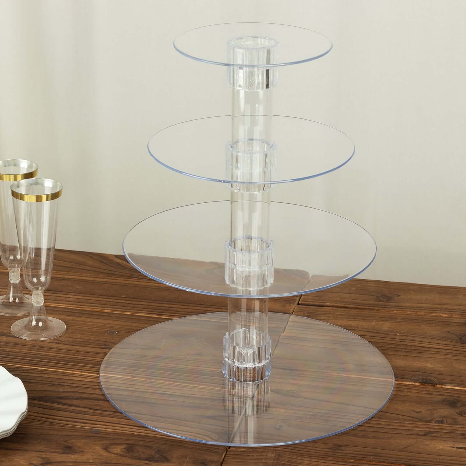 4-Tier Acrylic Round Cupcake Stand Clear - Heavy Duty Easy To Assemble Dessert Tower Holder Pastry Display with Film Sheets for Modern Minimalist Buffet Party Tables 14