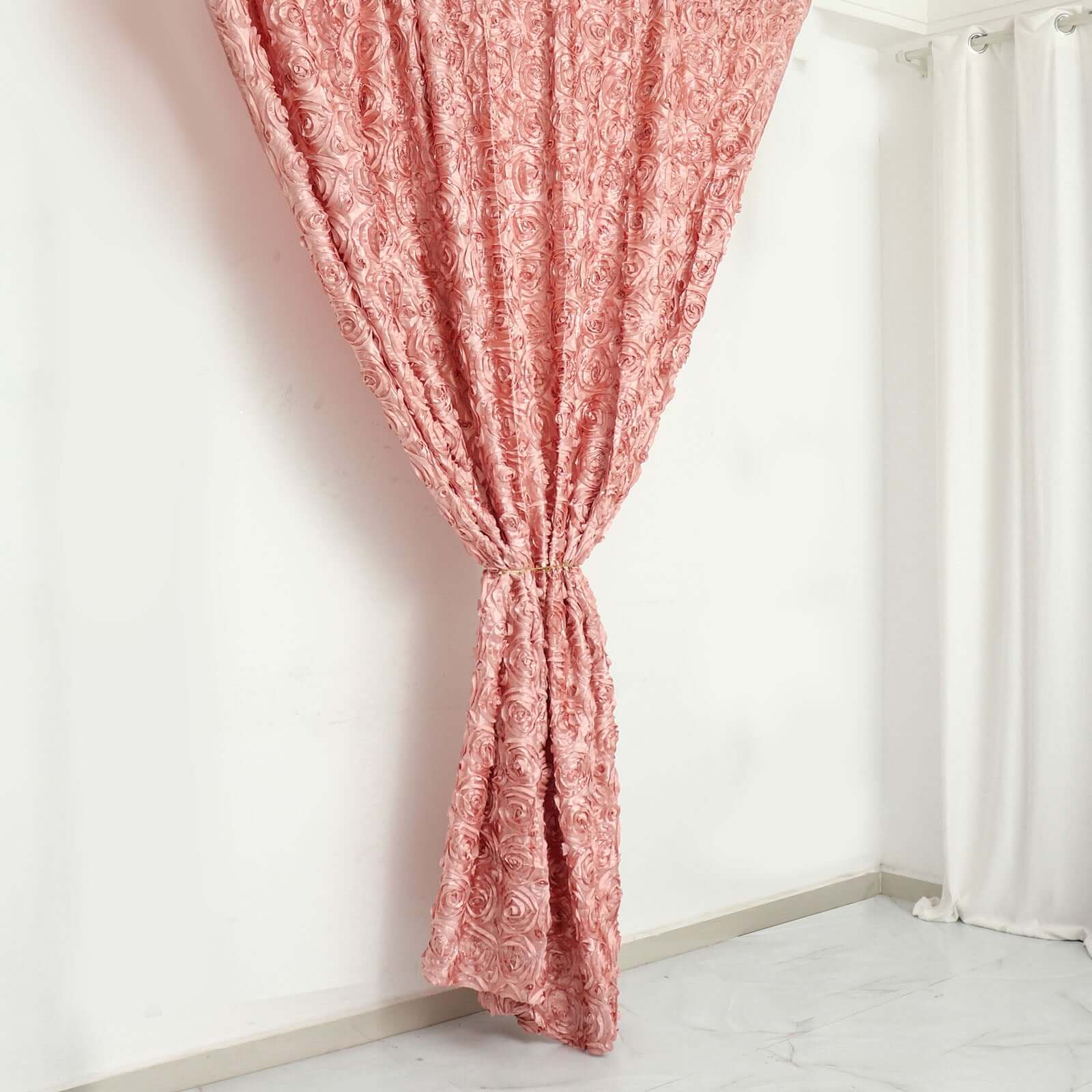 8ftx8ft Dusty Rose Satin Rosette Event Curtain Drapes, Backdrop Event Panel