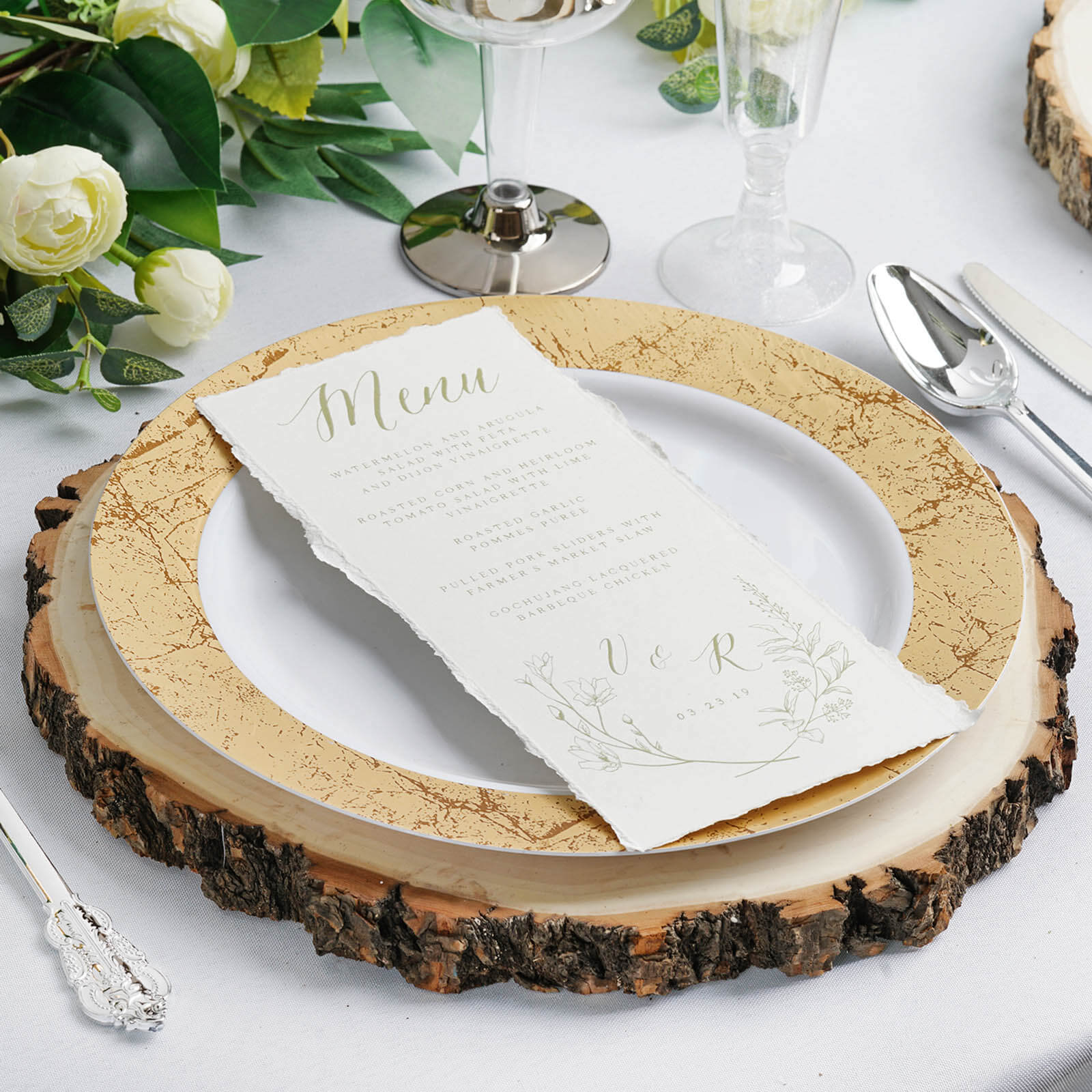 12 Dia Natural Wood Charger Plates With Bark Edge Wood Slice Chargers Rustic Wedding Table Settings