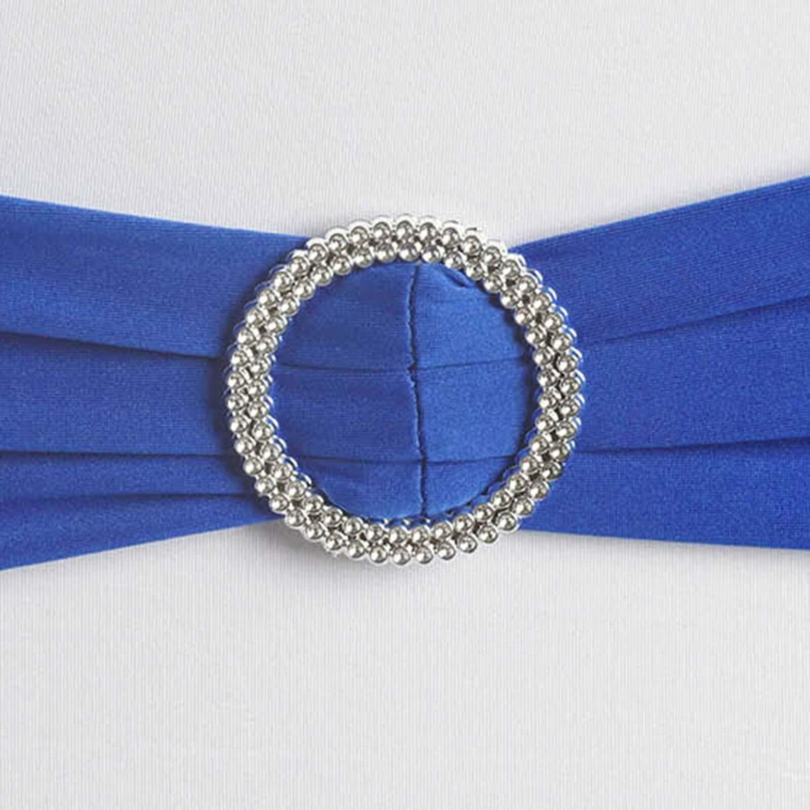 5 Pack Stretch Spandex Chair Sashes Royal Blue - Reusable Chair Bands with Silver Diamond Ring Slide Buckle 5x14