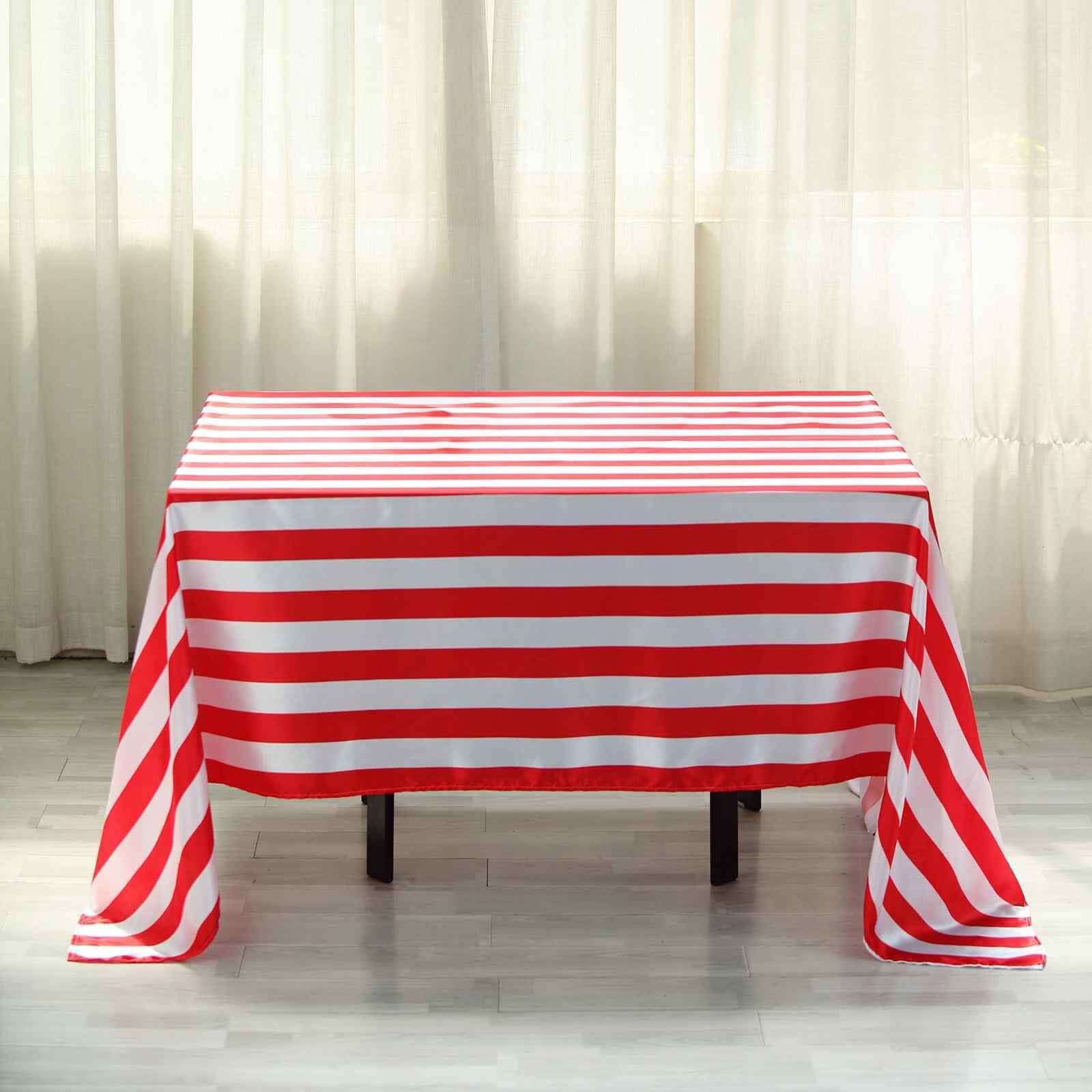 Satin 60x102 Rectangle Tablecloth Red/White - Stripe Design with Stylish Smooth Finish Table Cover