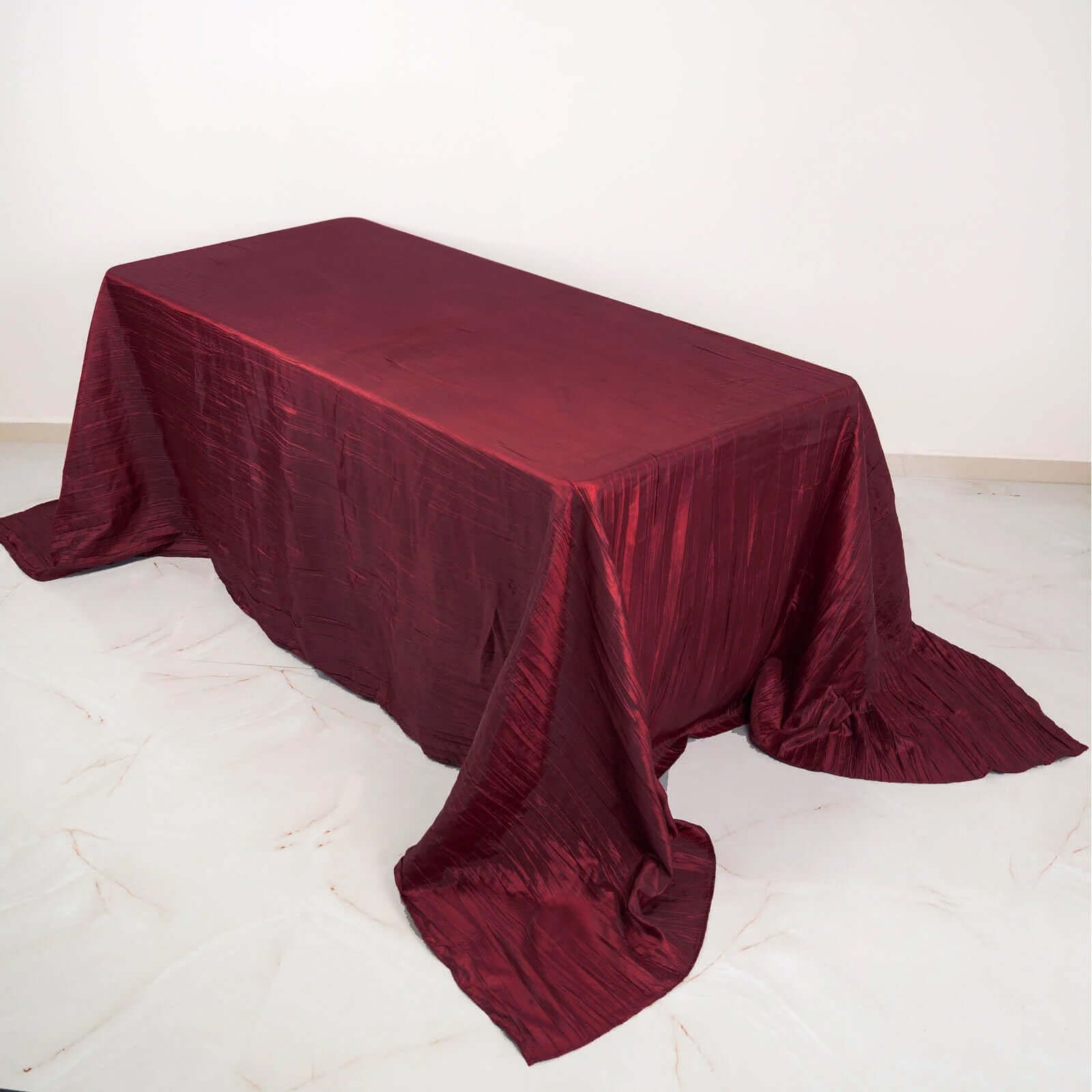 Taffeta 90x132 Rectangle Tablecloth Burgundy - Seamless Accordion Crinkle Table Cover