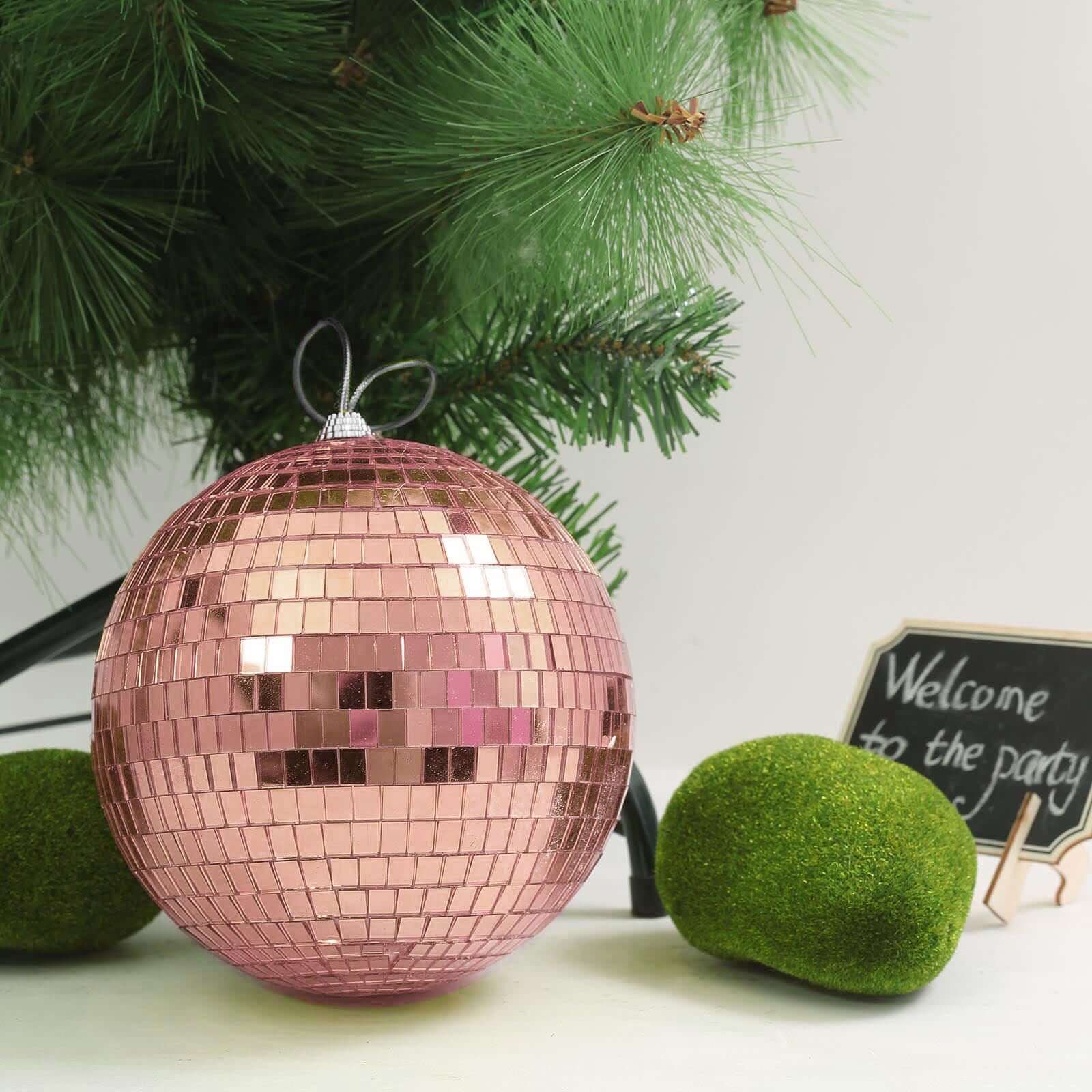 4 Pack 6 Rose Gold Foam Disco Mirror Ball With Hanging Strings, Holiday Christmas Ornaments