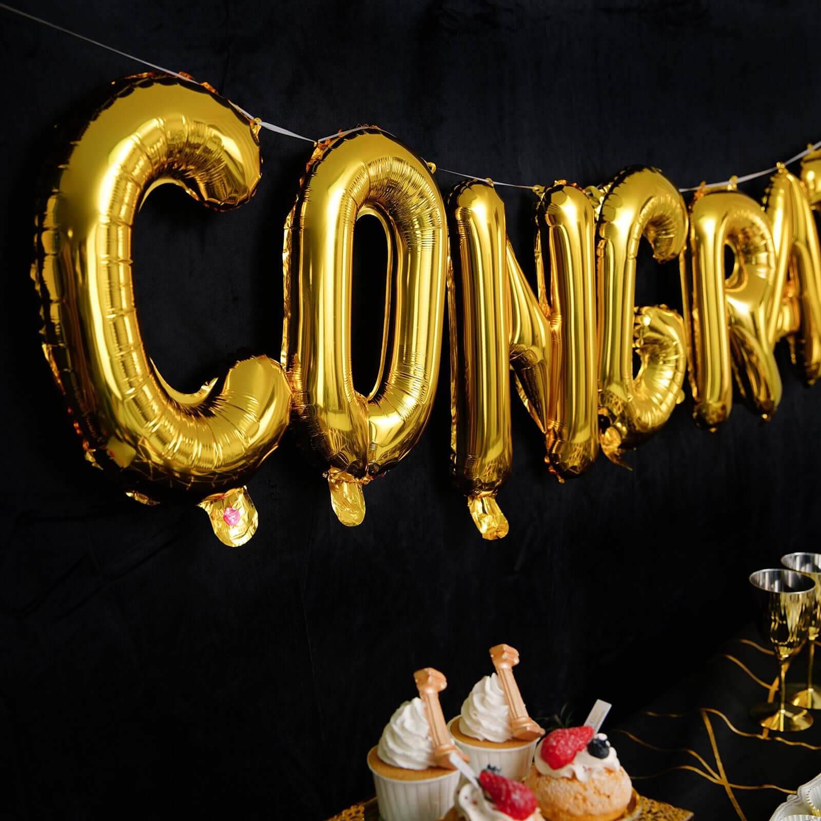 13 Ready-To-Use Shiny Gold Congrats Mylar Foil Balloon Banner Sign