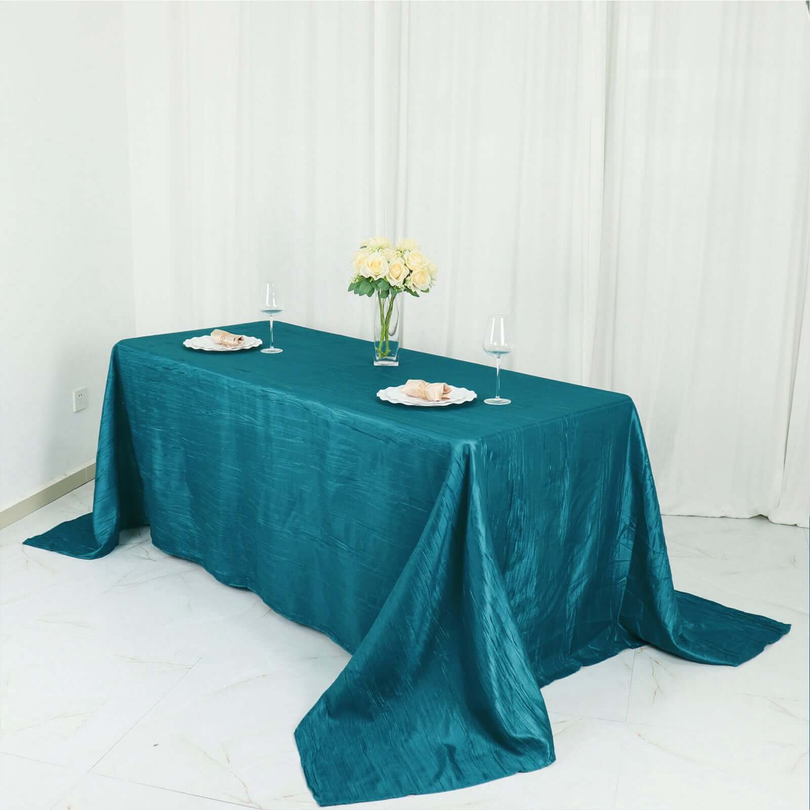 Taffeta 90x132 Rectangle Tablecloth Teal - Seamless Accordion Crinkle Table Cover