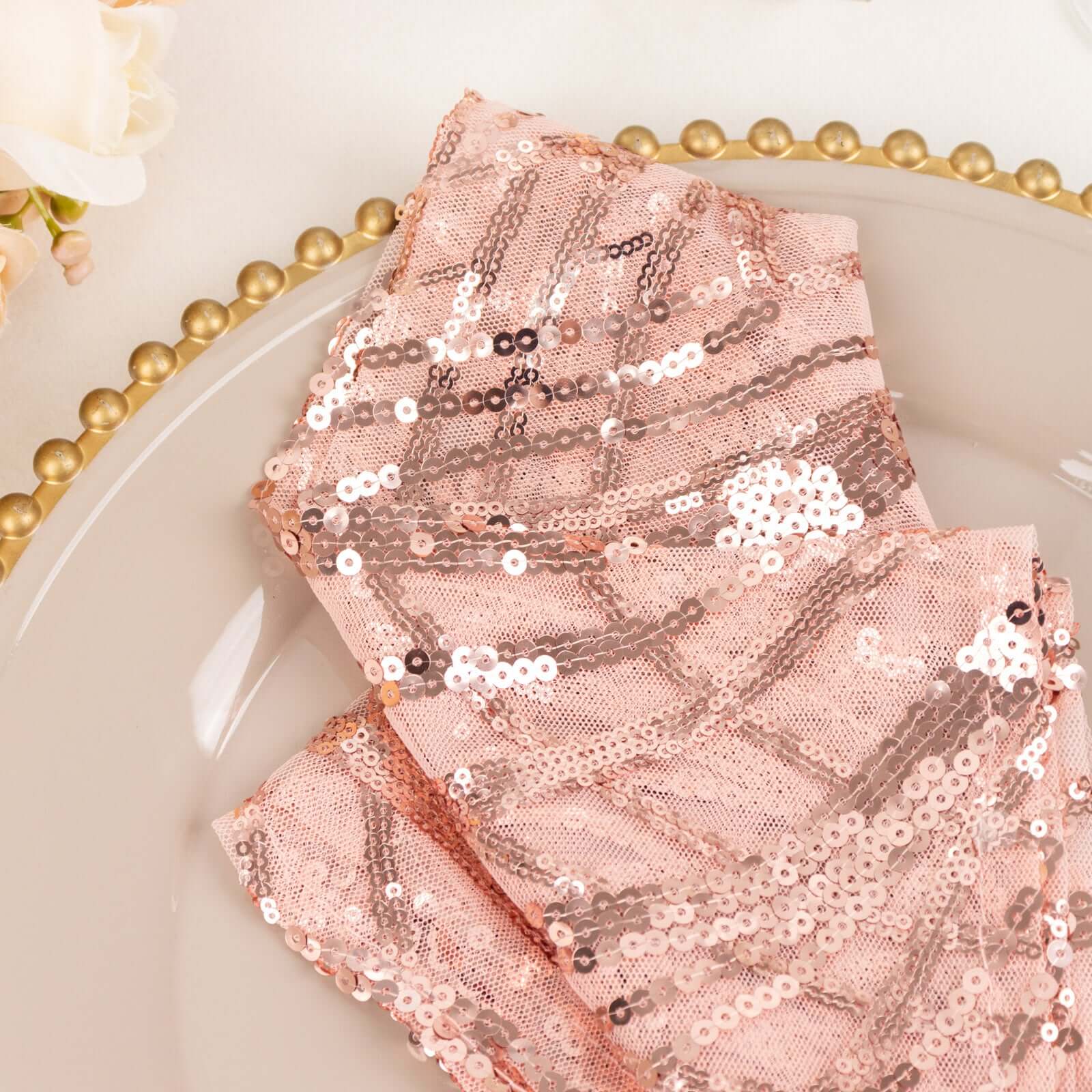 Sequin Mesh 20x20 Napkin Blush - Wave Embroidered Reusable Napkin