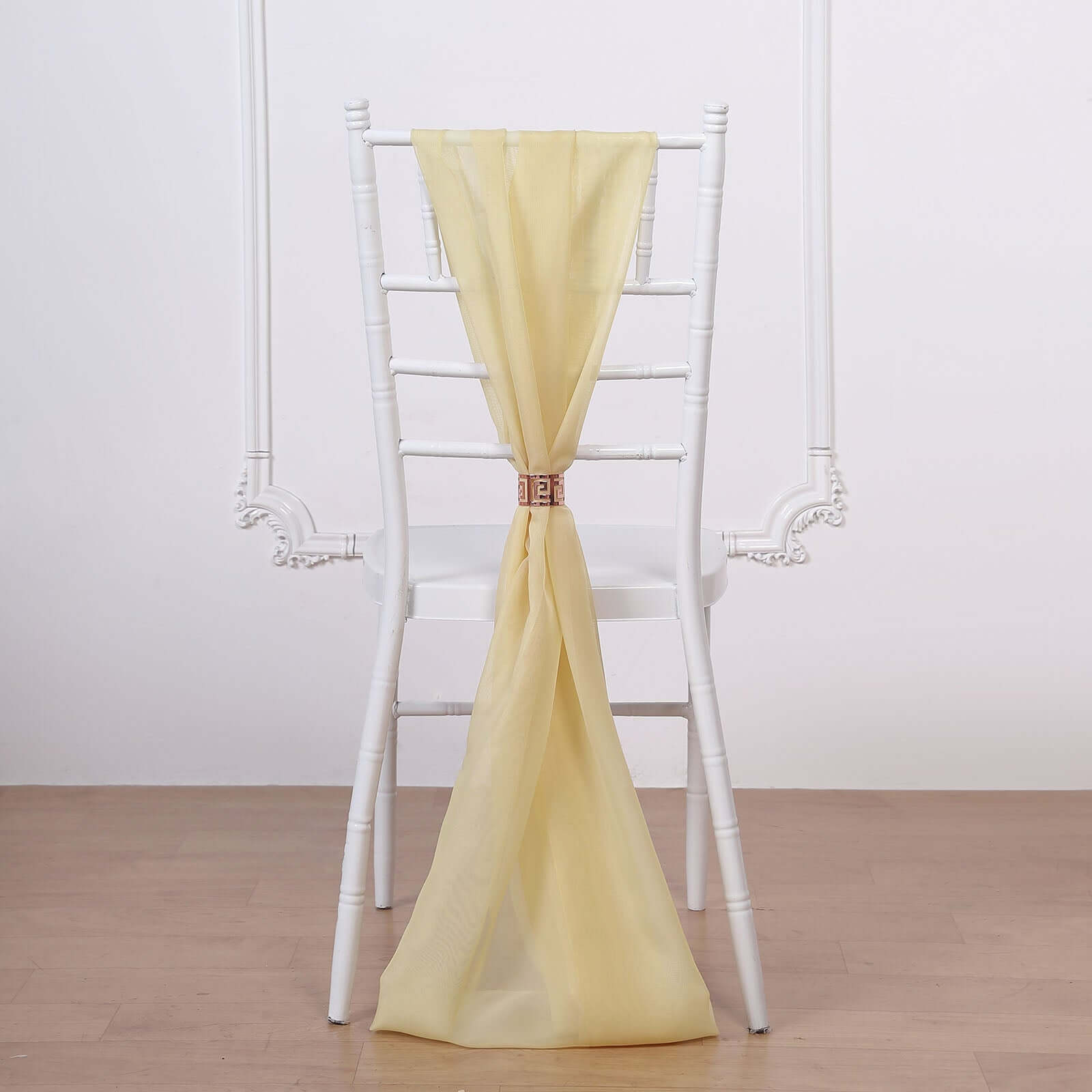 5 Pack Premium Chiffon Chair Sashes Champagne - Soft & Lightweight Designer Chair Bows 22x78