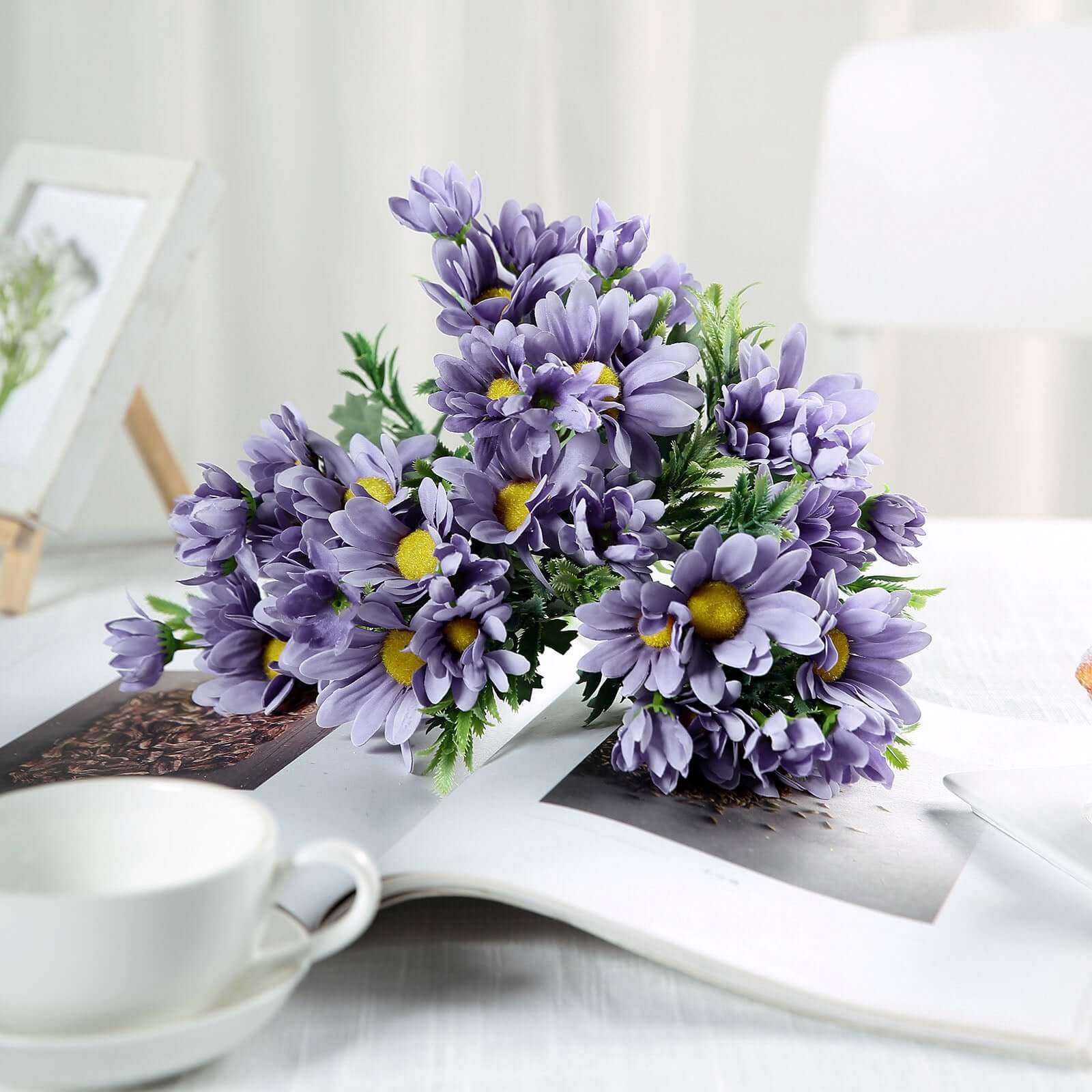 4 Bushes 11 Lavender Lilac Artificial Silk Daisy Flower Bouquet Branches
