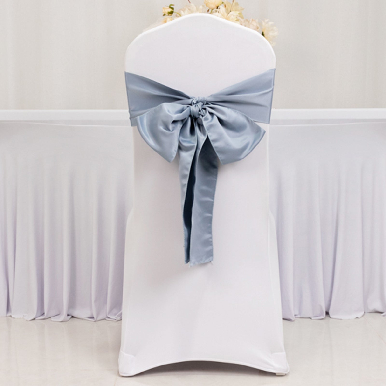 5 Pack Lamour Satin 6x106 Chair Sashes Dusty Blue - Stylish Reusable Decorative Bows