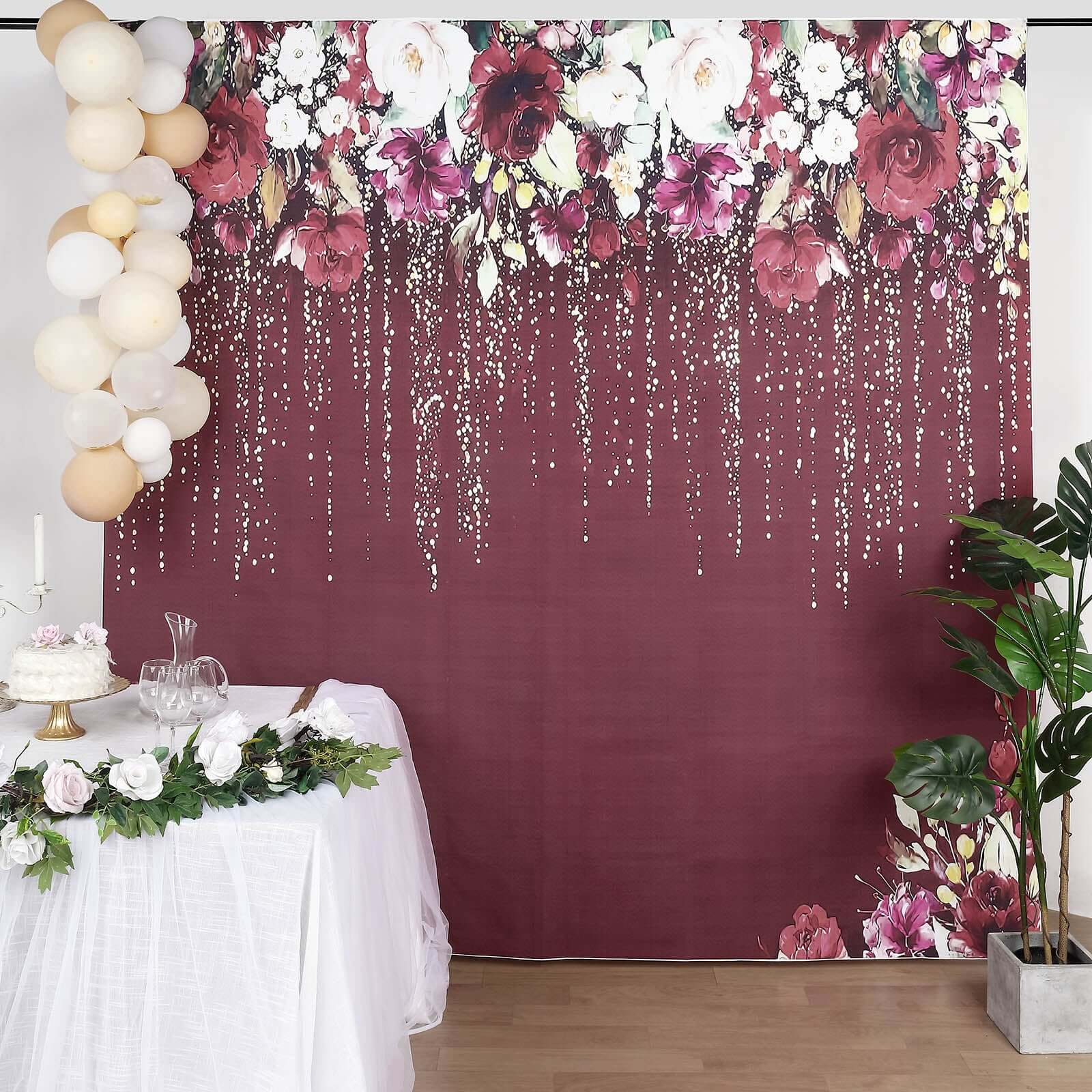 8ftx8ft Sparkly Burgundy Rose Floral Print Vinyl Photography Backdrop